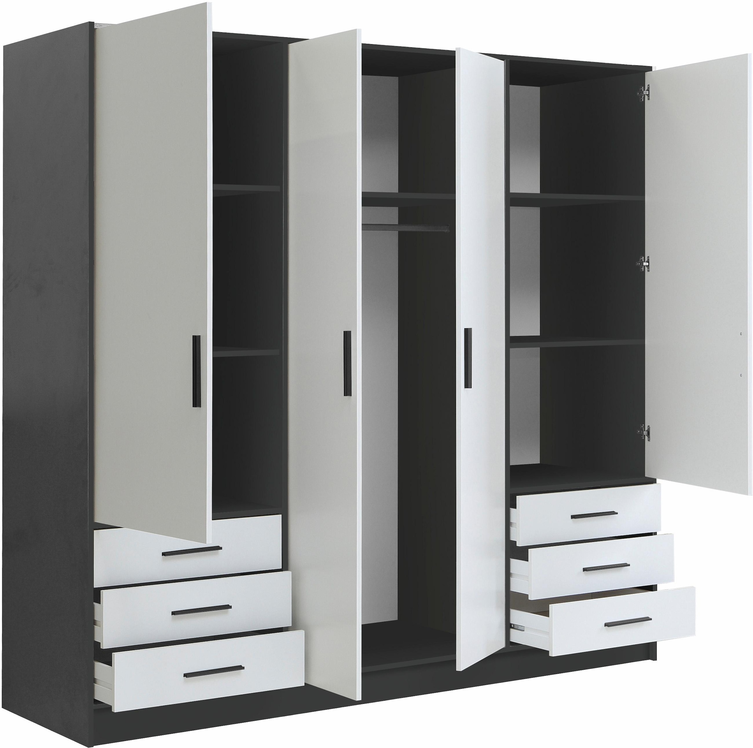 FORTE Kleiderschrank »Jupiter, Made in Europe, mit Schubladen«, (Maße (T/H): 60/200 cm), Stauraum, 2 Breiten, 4 Farben, Schubladen, variable Einlegeböden