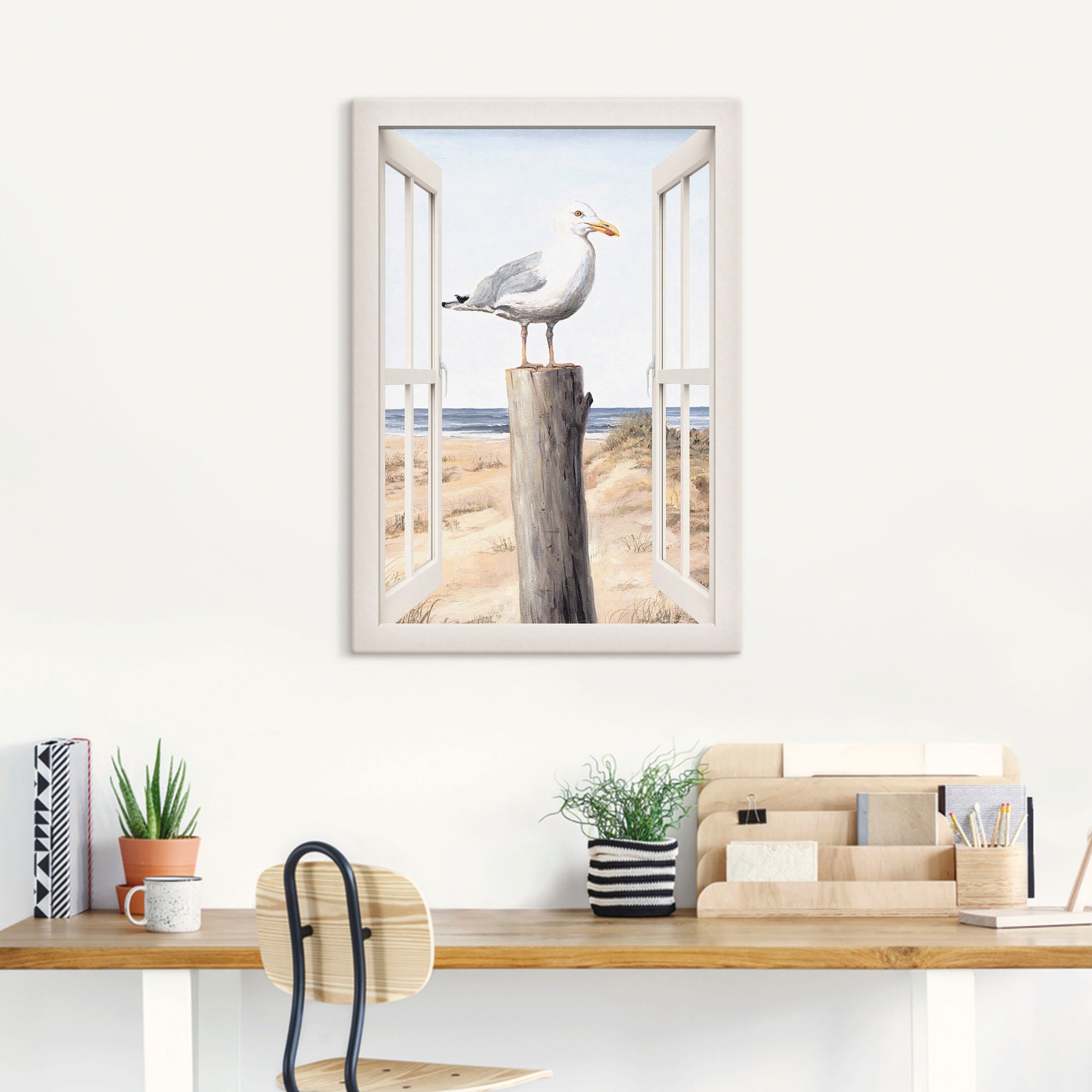 Artland Wandbild »Möwe Fensterblick«, Vogelbilder, (1 St.), als Alubild, Leinwandbild, Wandaufkleber oder Poster in versch. Größen