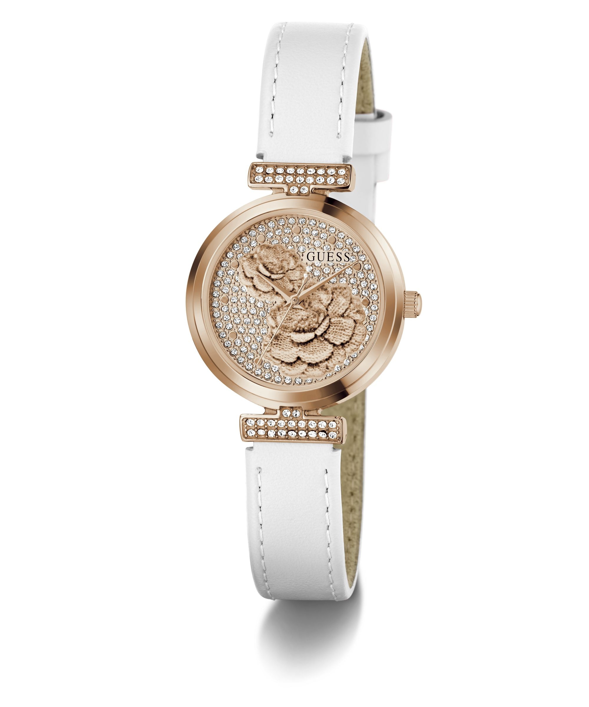 Guess Quarzuhr »ARRAY« Armbanduhr, Damenuhr, Lederarmband, analog