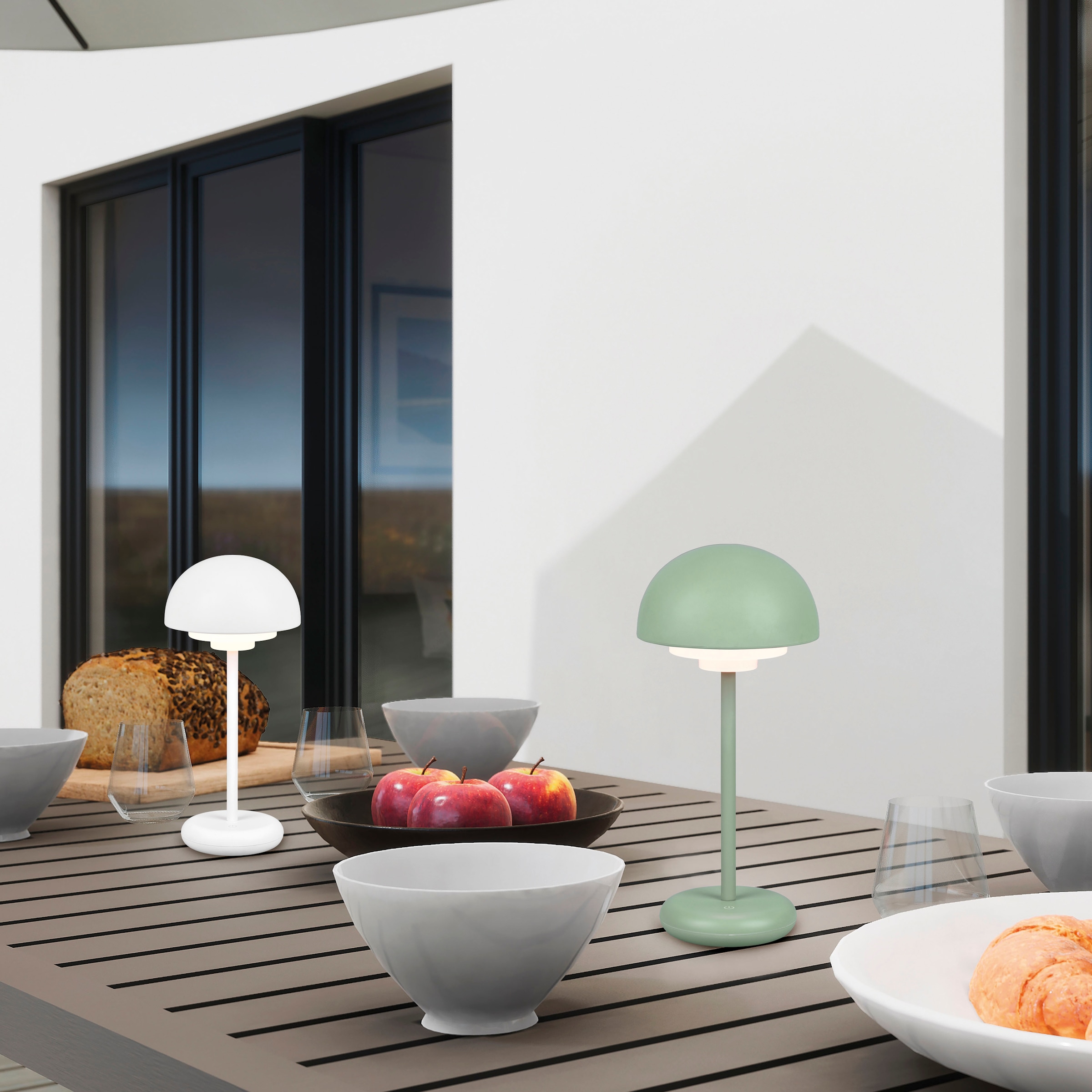 REALITY Leuchten LED Tischleuchte »Elliot«, 1 flammig, Leuchtmittel LED-Board | LED fest integriert, In-Outdoor Tischlampe Pilzform 30cm, 3Dimmstufen, Akku,USB-C Ladekabel