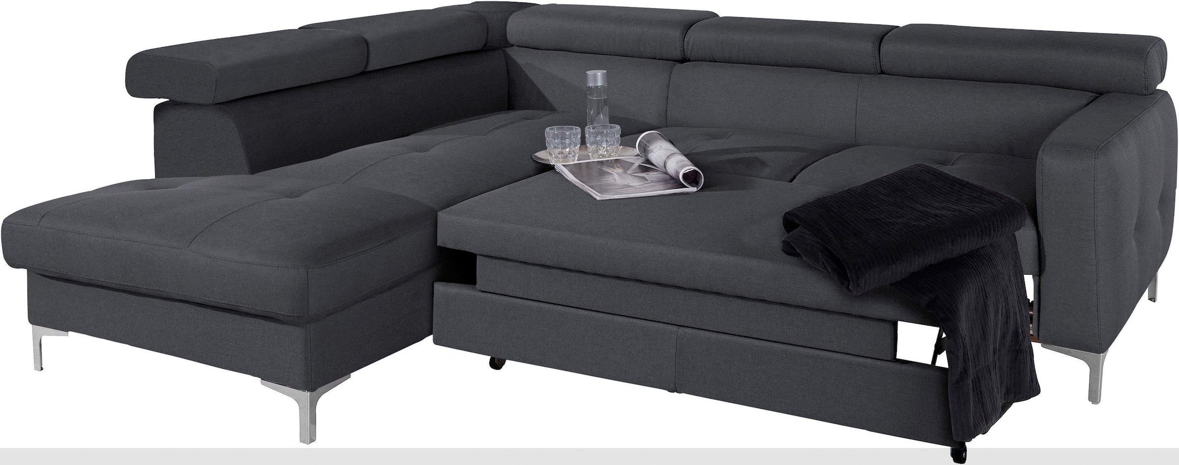 COTTA Polstergarnitur »Sammy L-Form«, (Set), Set bestehend aus: Ecksofa mit Kopfteilverstellung & Hocker