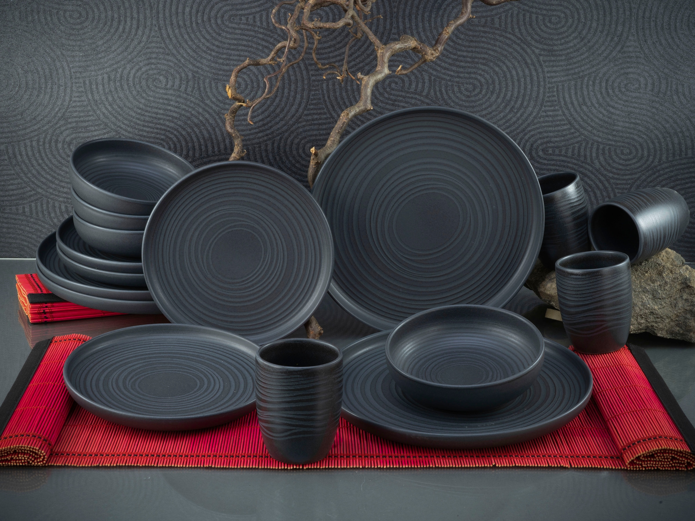 CreaTable Kombiservice »Uno«, (Set, 16 tlg., Kaffeeservice und Tafelservice im Set, für 4 Personen), seidenmatte Oberfläche, jedes Stück ein Unikat
