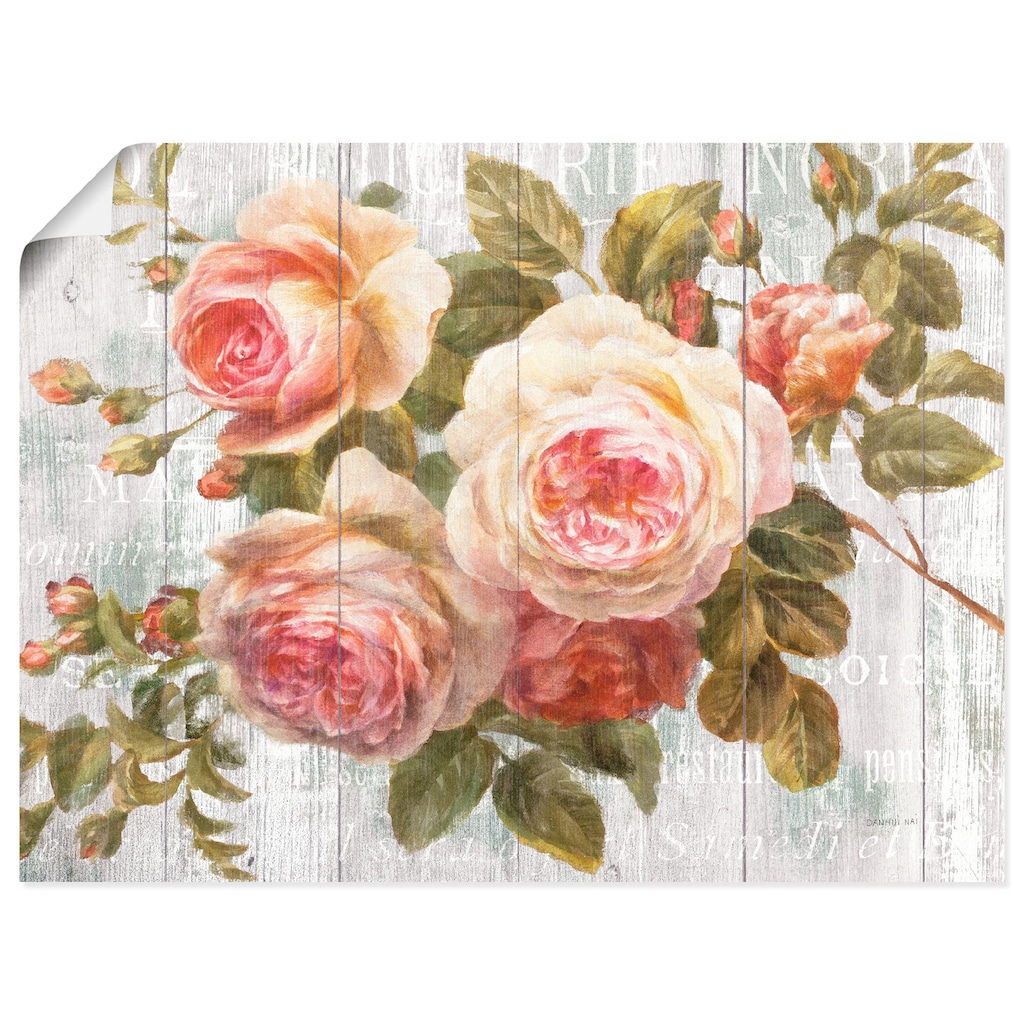 Artland Wandbild »Vintage Rosen auf Holz«, Blumen, (1 St.)