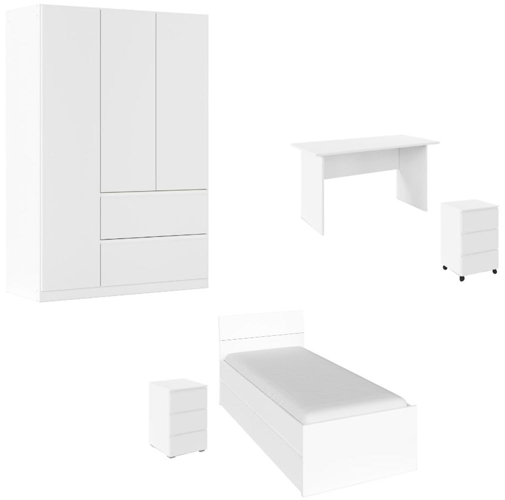 rauch »Komplettzimmer Schlafzimmer-Set (5-St.) Jugendzimmer-Set JOEL« Set, Bett 90x200 oder 140x200 cm, Ausstattungspakete BASIC/CLASSIC/PREMIUM, 5 Stk. tlg. Bett 2 Breiten,Nachttisch,Tisch,Rollcontainer,Schrank MADE IN GERMANY