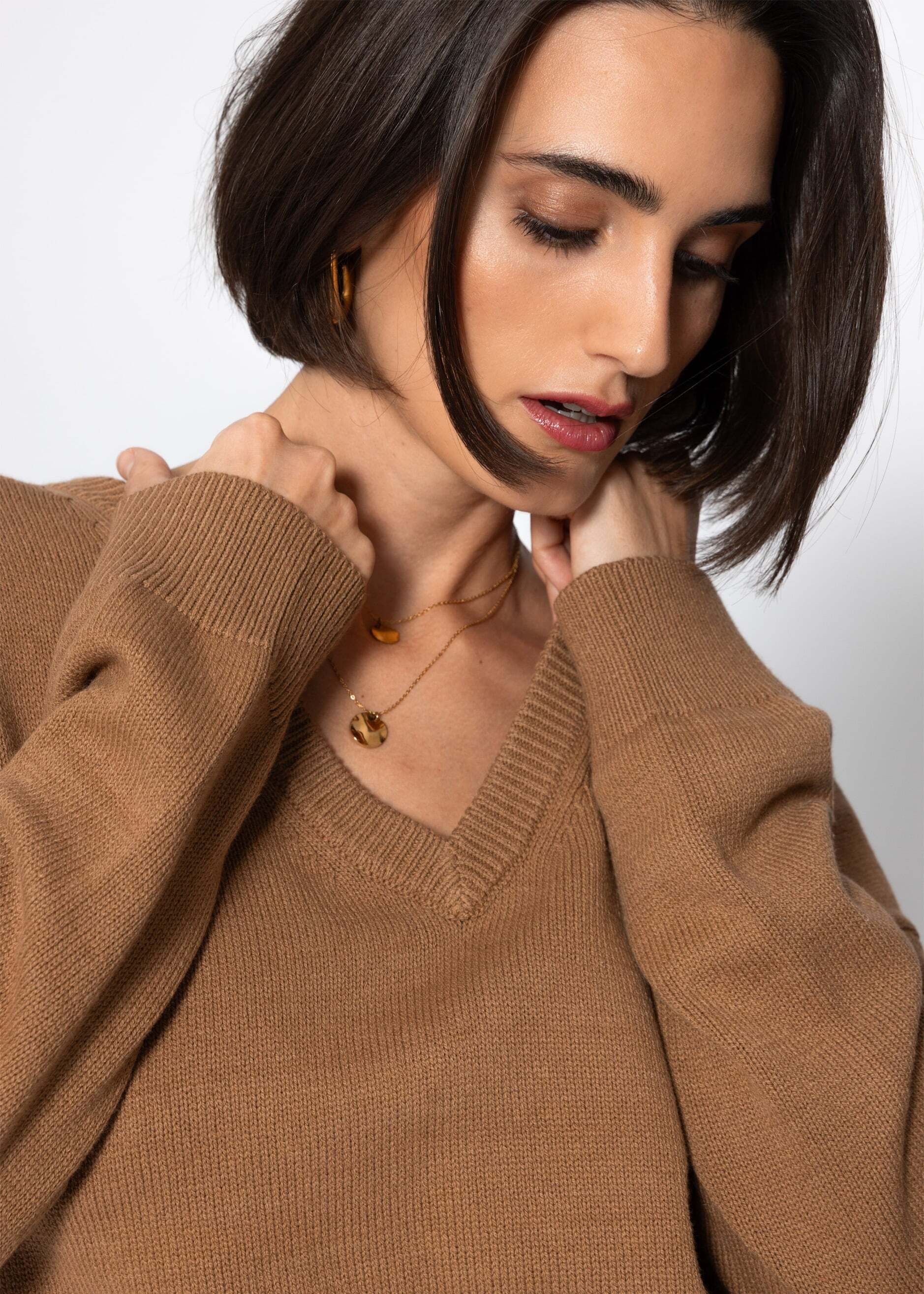 SASSYCLASSY Longpullover »Oversize Baumwoll-Pullover mit tiefem V-Ausschnitt« Lässiger Pullover mit V-Ausschnitt und gerippten Abschlüssen