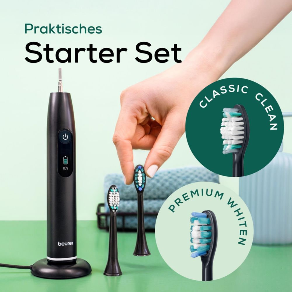 BEURER Elektrische Zahnbürste »SC 50« 2 Stk. Aufsteckbürsten Mit Andrucksensor, 80.000 Schwingungen/Min und 2-Minuten Timer