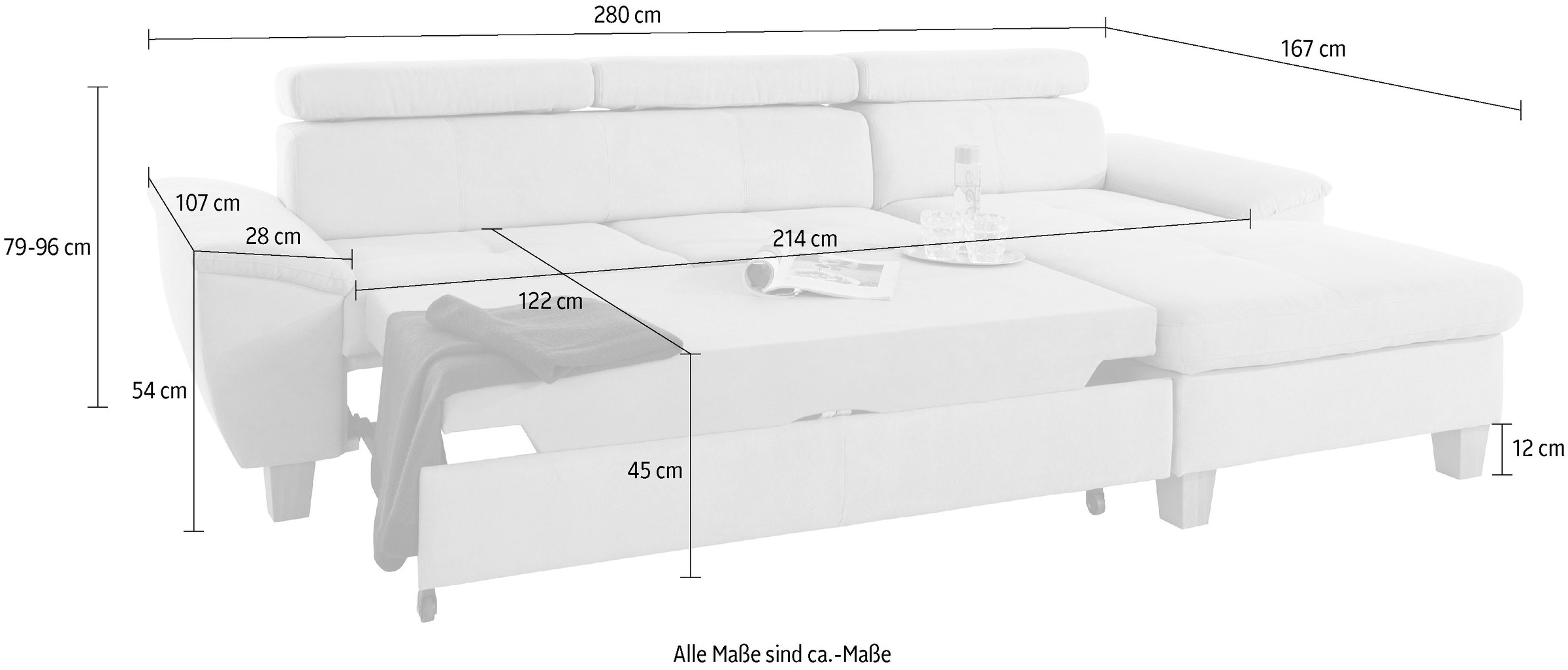 exxpo - sofa fashion Ecksofa »Enya, aufwendige Detailverarbeitung, hoher Sitzkomfort, bequem, L-Form«, inkl. Kopfteilverstellung, wahlweise mit Bettfunktion und Bettkasten