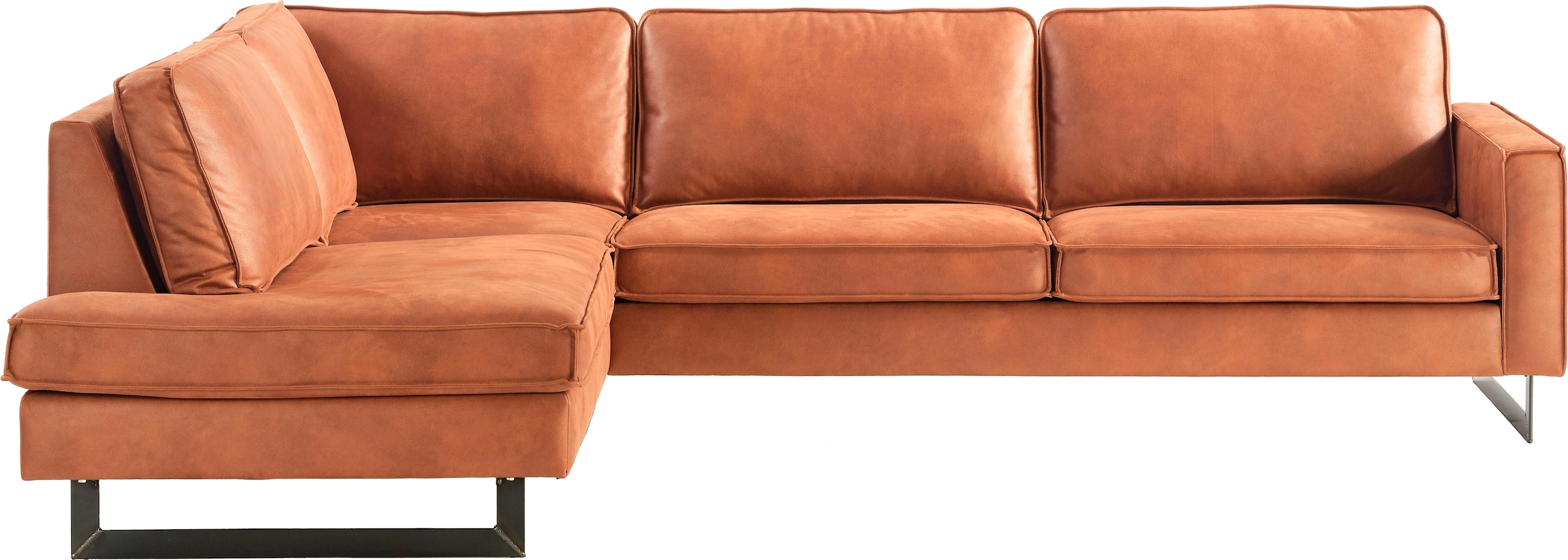 Places of Style Ecksofa »Pinto, 290 cm, Cord, Chenille, Lederoptik, Ottomane links / rechts«, mit Keder, schwarze Metallfüße, Wellenunterfederung