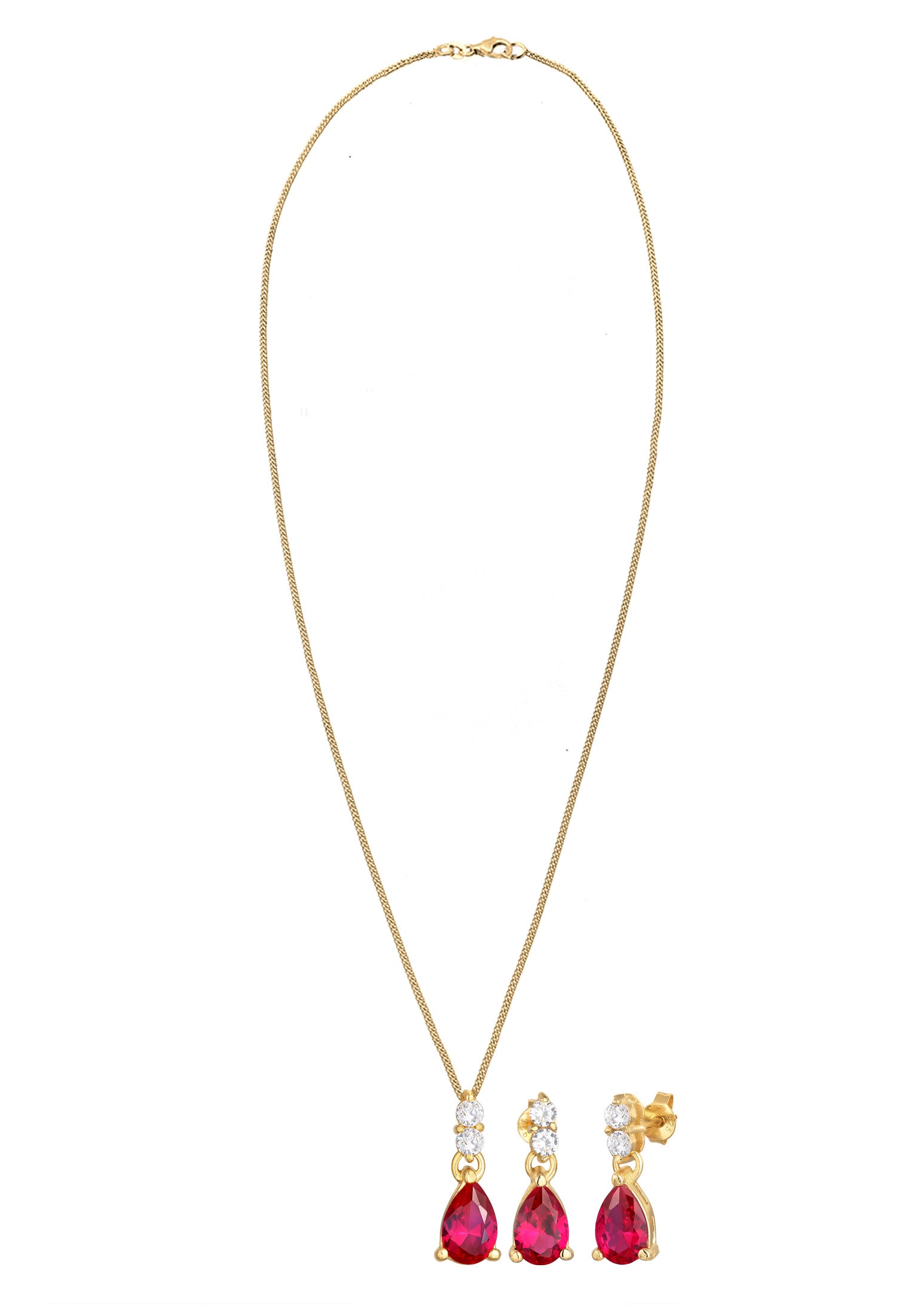 Elli Premium Ohrring und Ketten Set »Schmuckset Kette Ohrhänger Syn. Rubin Zirkonia 925 Silber«