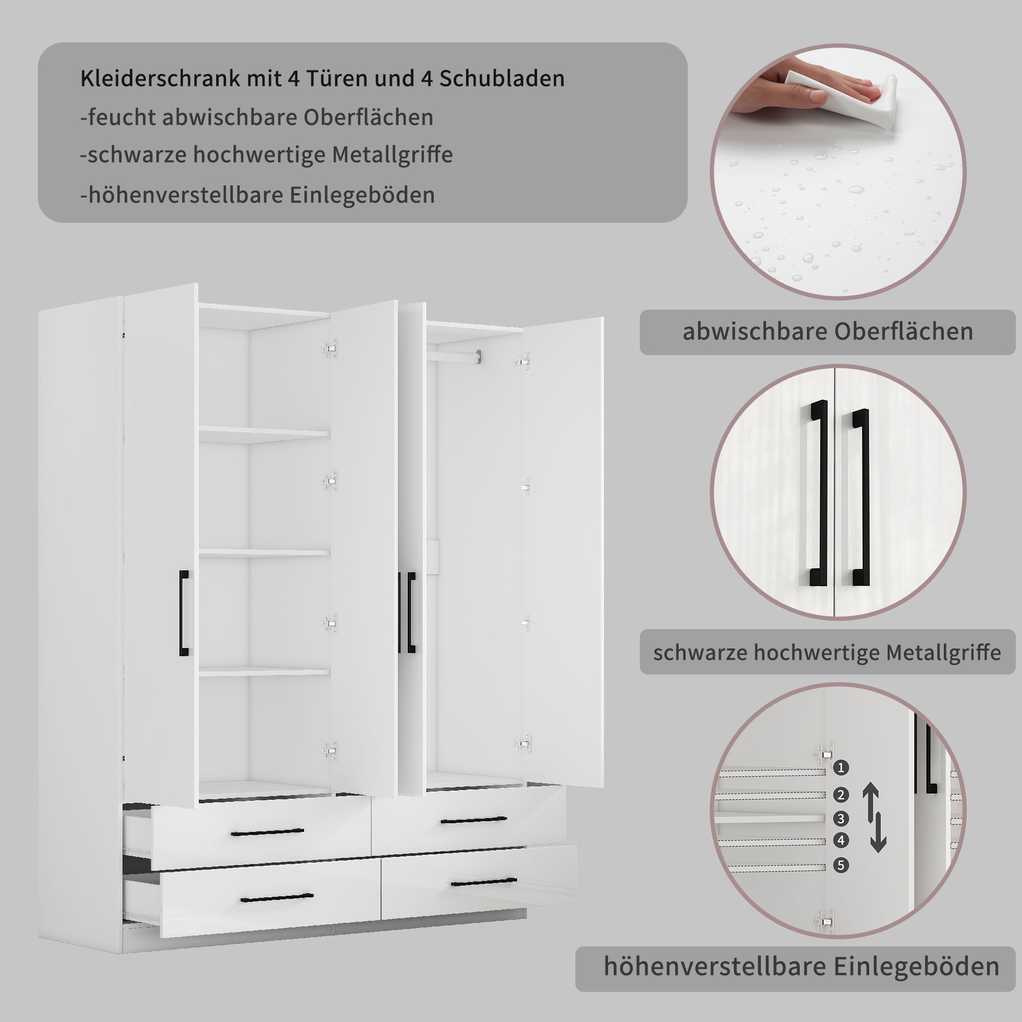 OTTO home Kleiderschrank »Sylt Schlafzimmerschrank Bestseller mit hochglänzenden Fronten«, (Drehtürenschrank mit 4 Schubladen und 4 Türen), Schrank in Breite 160 mit viel Stauraum