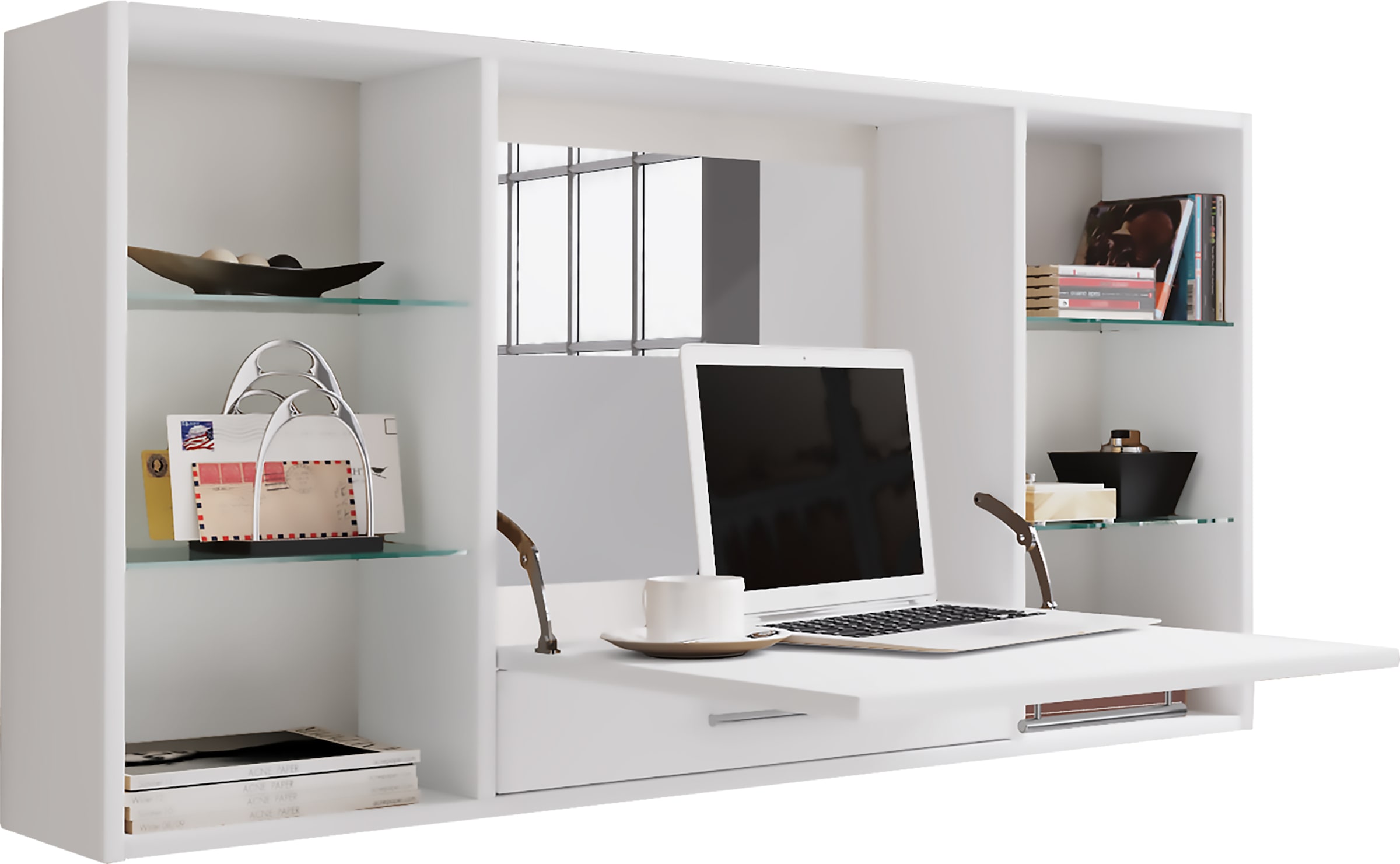VCM Computerschrank »VCM Frisiertisch | Wandtisch mit ausklappbarer Fläche | Maße H. 60 x B. 115 x T. 20 cm | Schminkschrank mit Schublade | Schminktisch - Teala«, (1 St.)