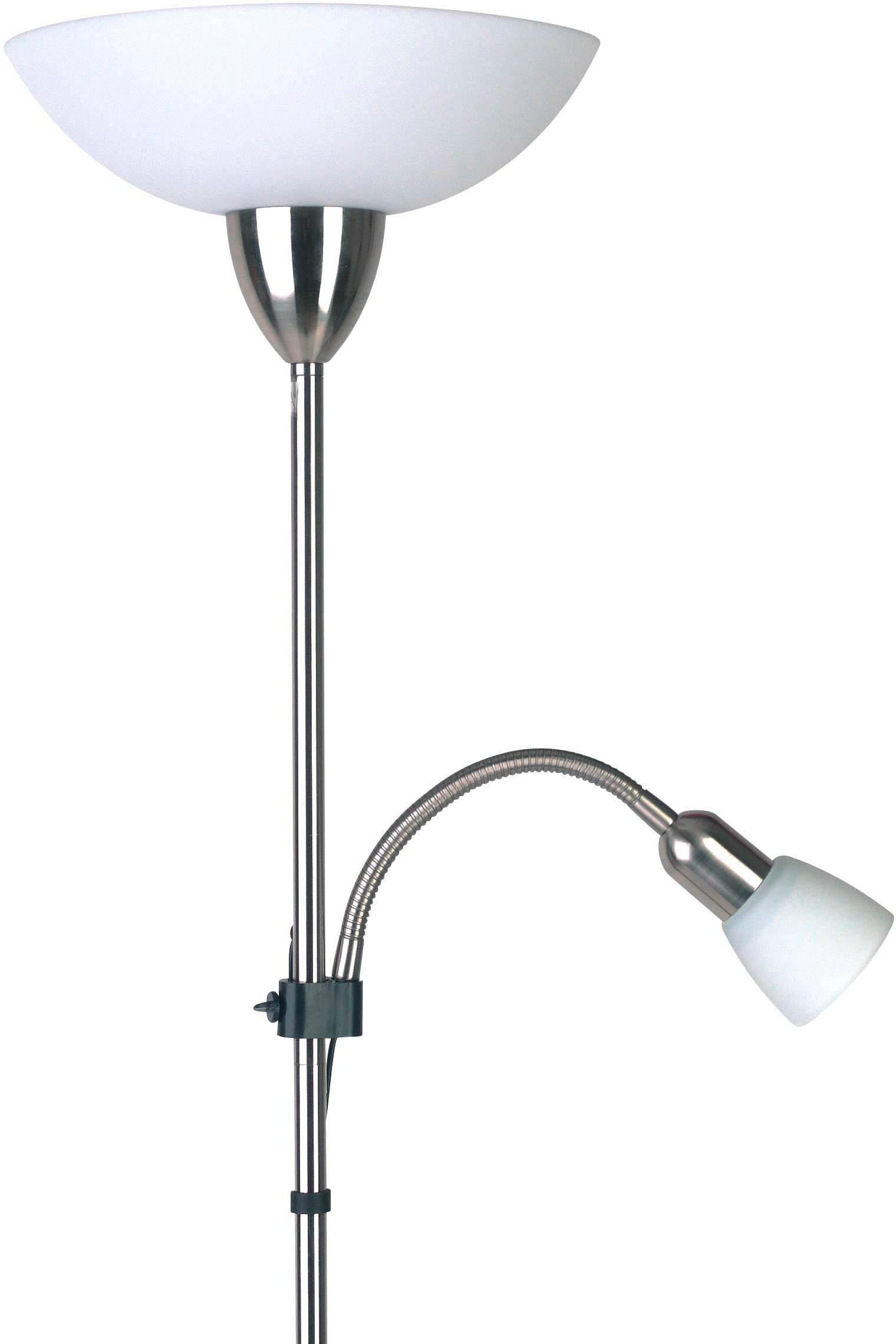 Brilliant Deckenfluter »DARLINGTON«, 1 flammig, Leuchtmittel E27 | ohne Leuchtmittel, 178 cm Höhe, Ø 28 cm, E27 + E14, schwenkbar, Metall/Glas, eisen/weiß