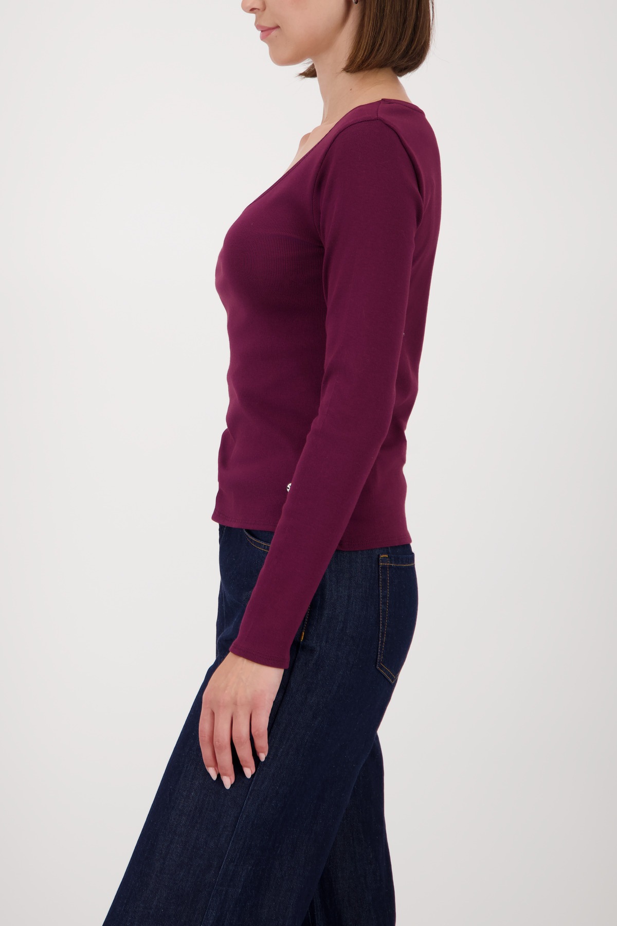 Monari Langarmshirt »Shirt Rippe Schmuck« Mit weitem Rundhalsausschnitt