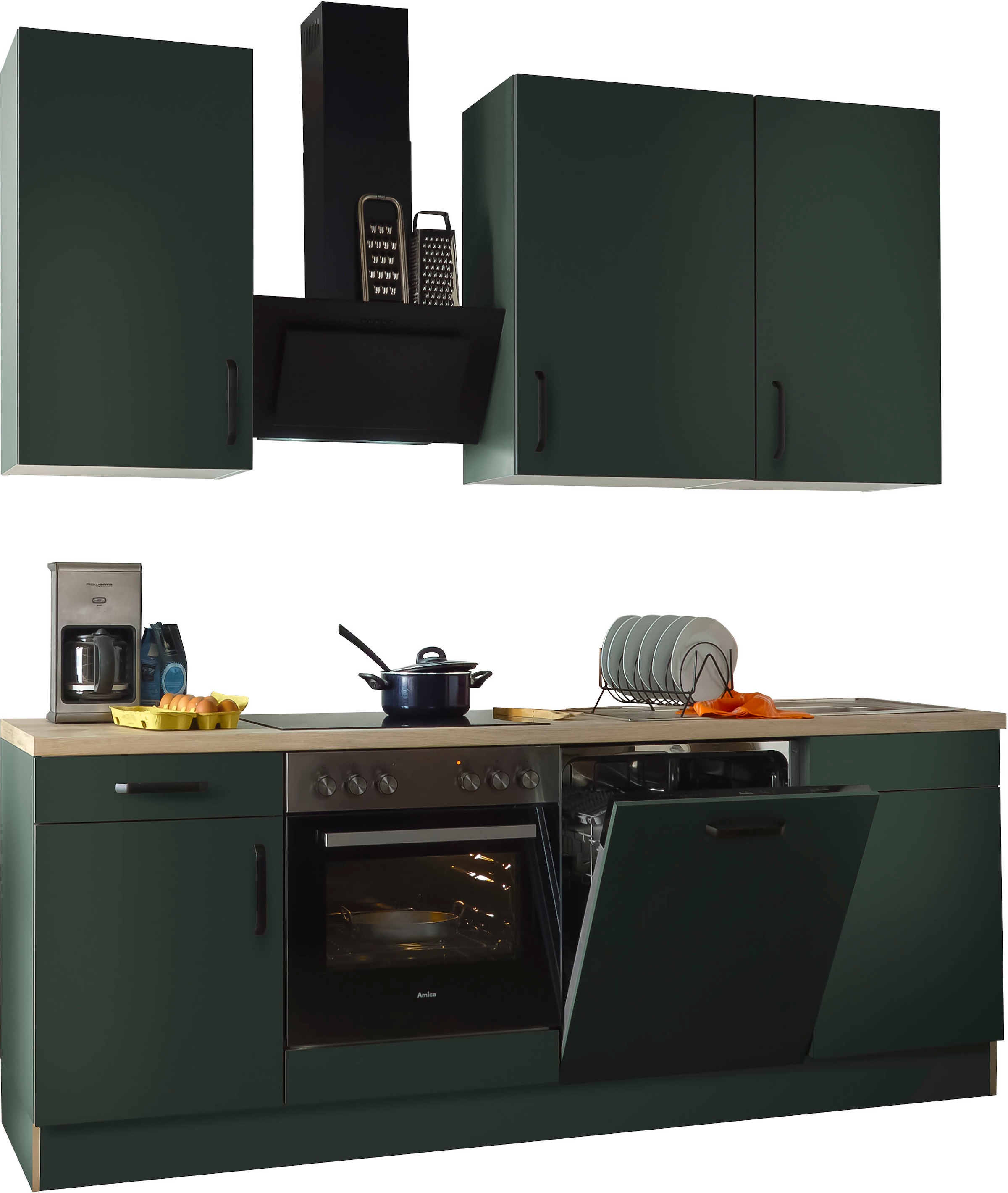 wiho Küchen Küchenzeile »"Simi", wahlweise mit E-Geräten, mit verstellbaren Füßen« Soft-Close-Funktion in Schubkästen und Auszügen, Breite 220 cm