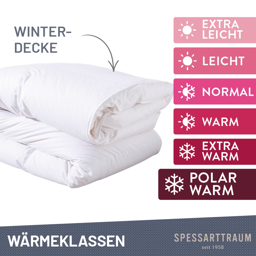 SPESSARTTRAUM Daunenbettdecke »Laax Bettdecke 135x200, 155x220 cm und viele weitere Größen«, polarwarm, Füllung 100% Daunen, Bezug 100% Baumwolle, (1 St.), Bettdecken Ganzjahresbettdecke, Winter, Sommer
