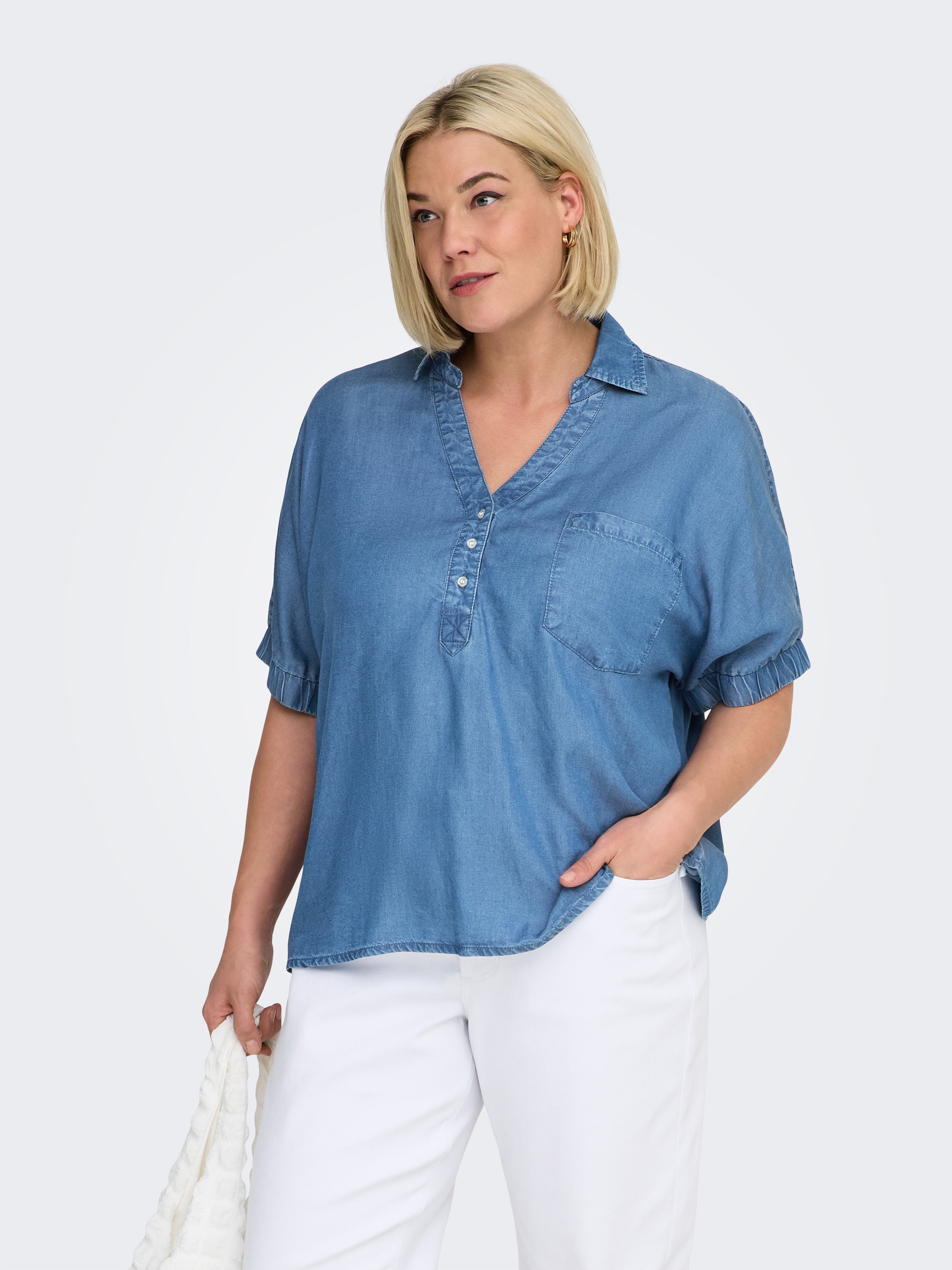 ONLY CARMAKOMA Jeansbluse »CARCHARIS LIFE CAP SLEEVE SHIRT PNT« im Denim Look, loose fit, elastische Ärmelbündchen