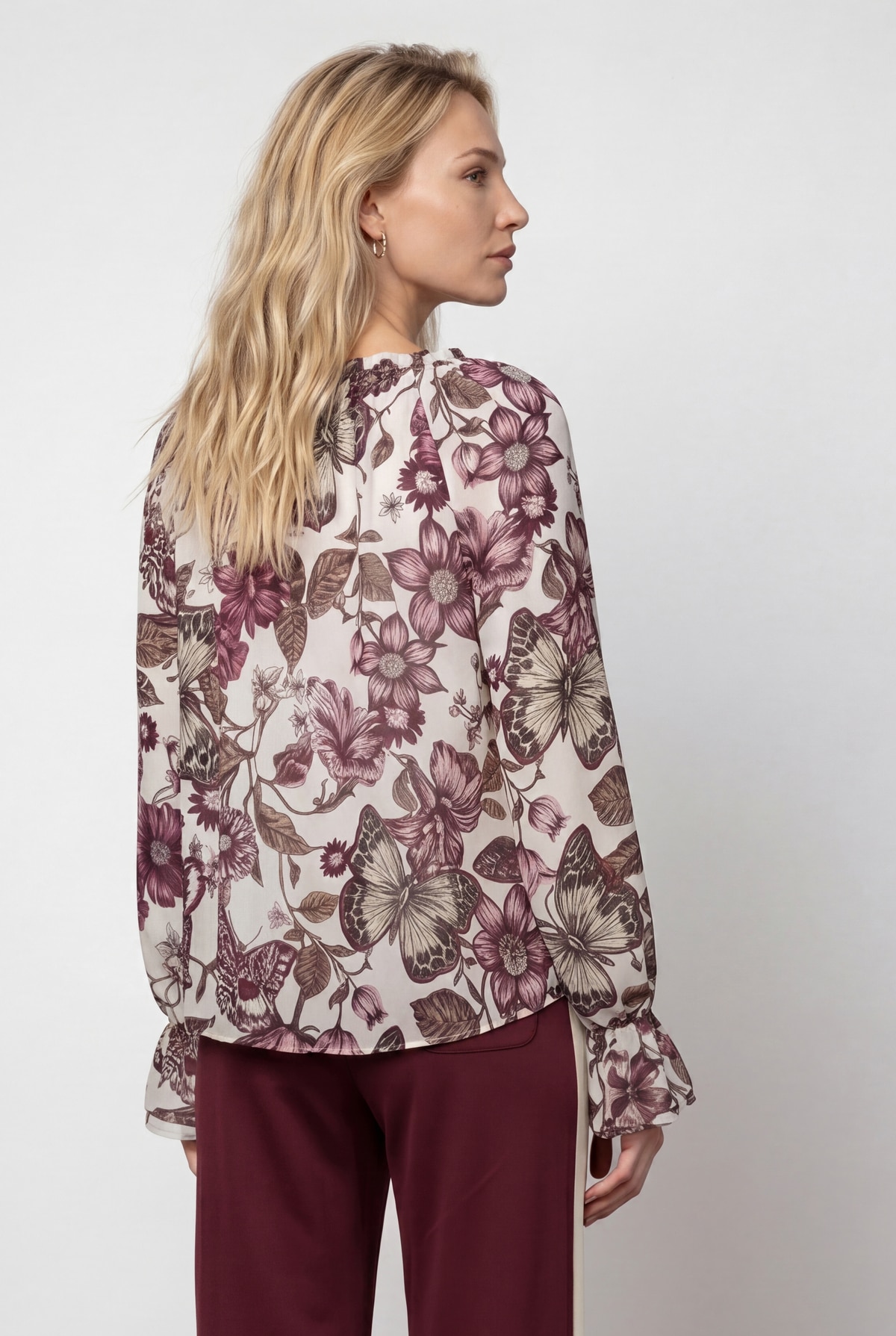 Monari Langarmbluse »Bluse Blume allover« Regular fit mit Raffungen