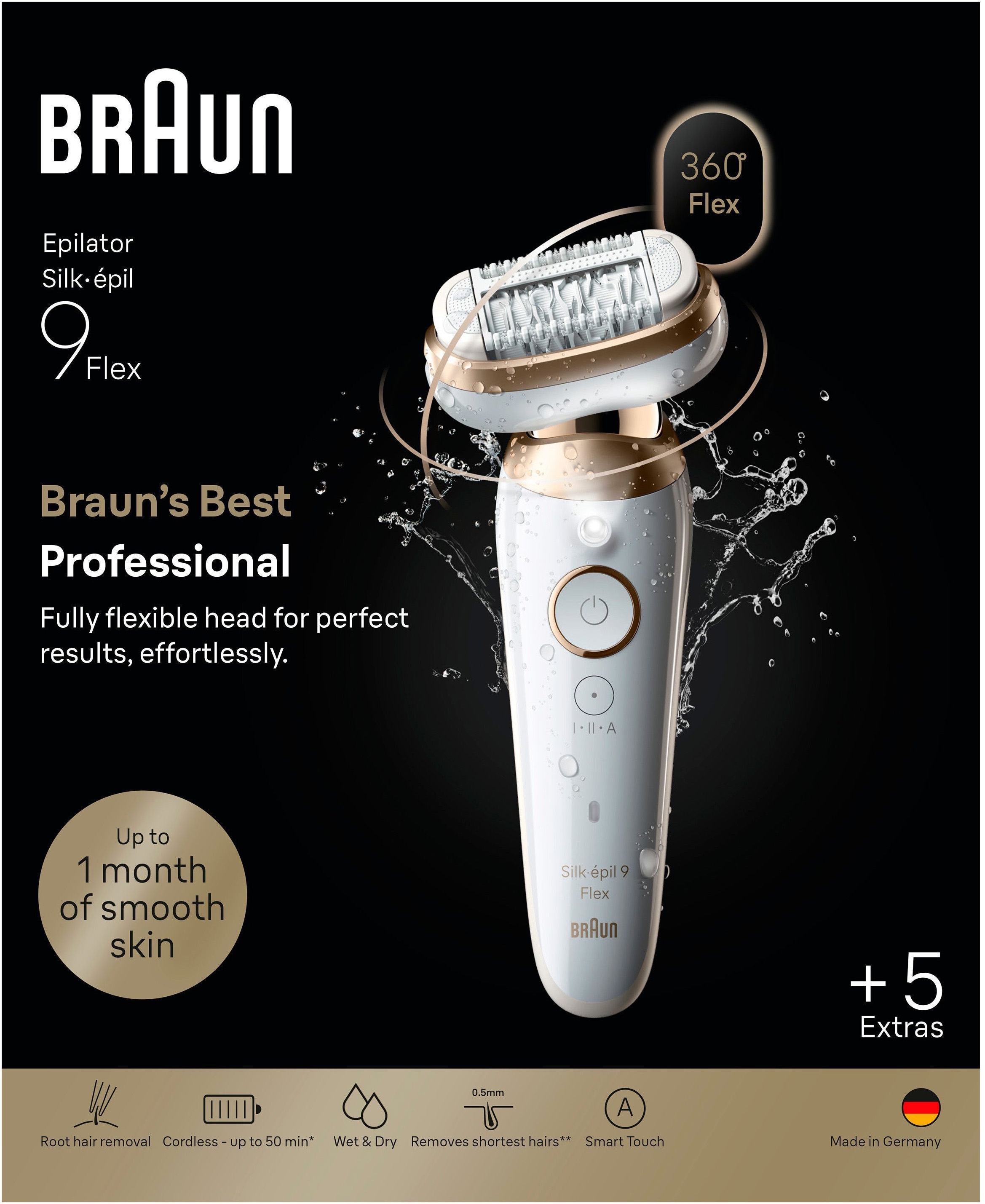Braun Epilierer »Silk-épil 9 SES9-060 3D« 360° Flex, Wet & Dry, SmartLight, Rasieraufsatz, Trimmeraufsatz