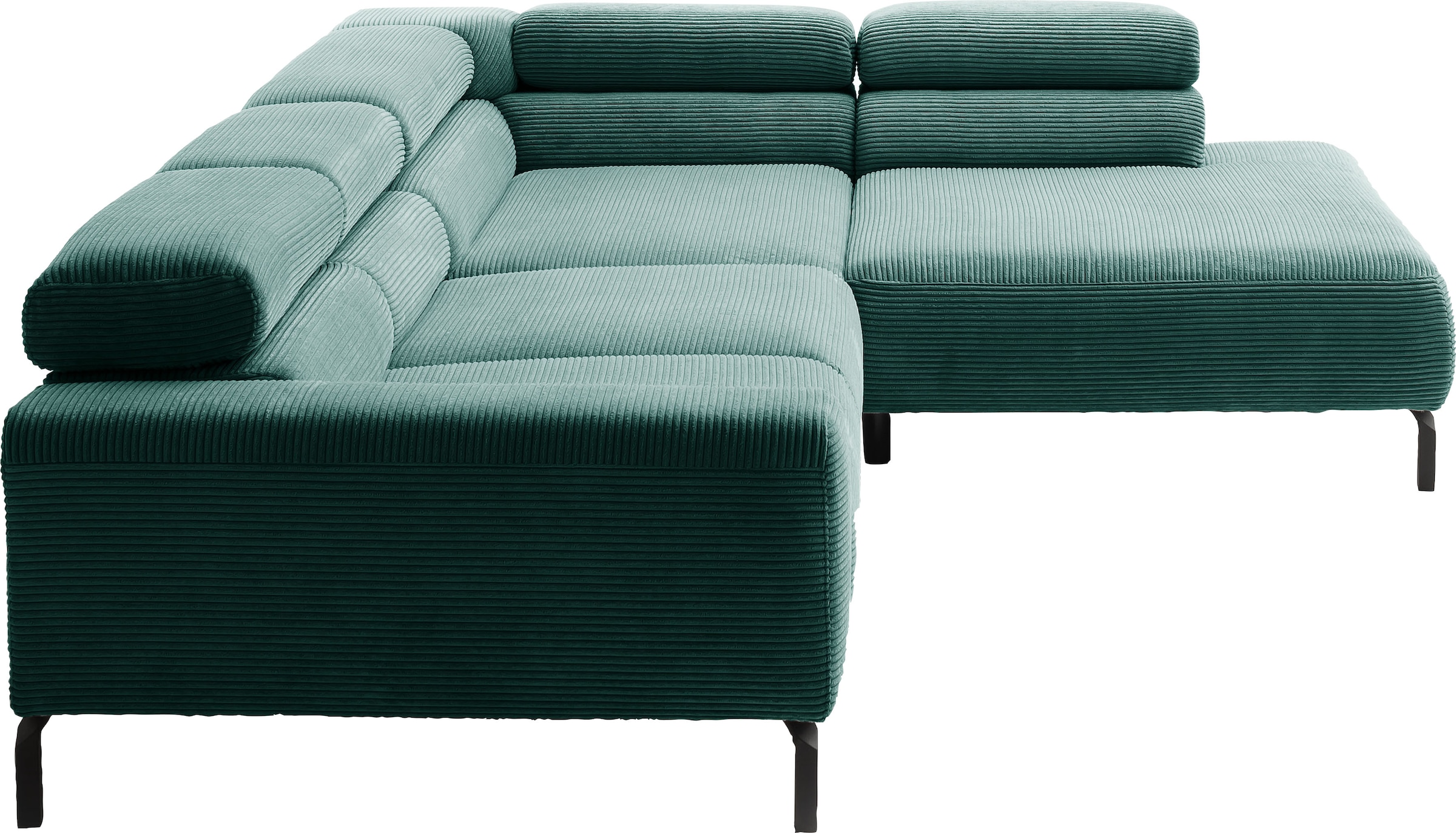 Places of Style Ecksofa »Antonelli, L-Form, inkl. Kopfteilverstellung, Breite 312 cm«, mit elektrischer Sitztiefenverstellung, in Cord, grün
