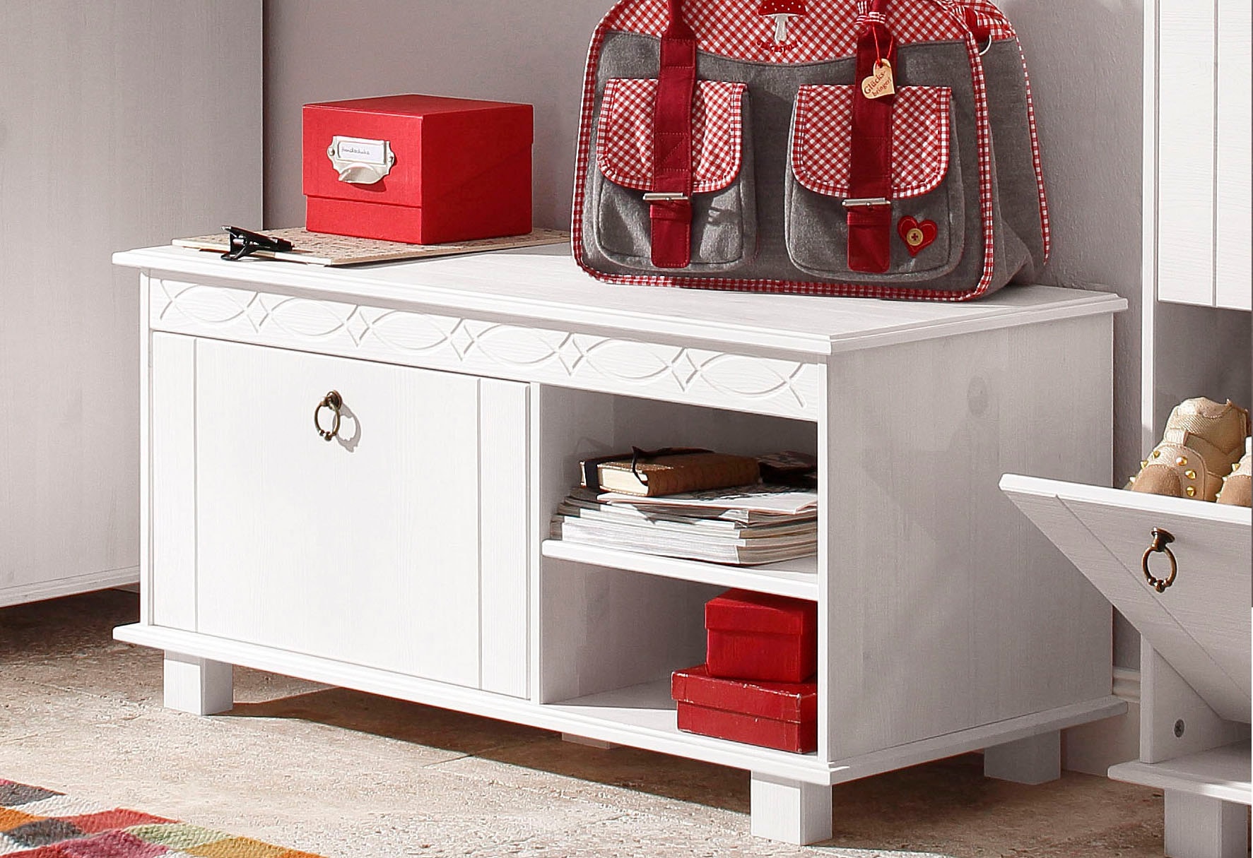 Home affaire Schuhbank »Indra«, aus massiver Kiefer, FSC®, Breite 90 cm, dezentes Ornament
