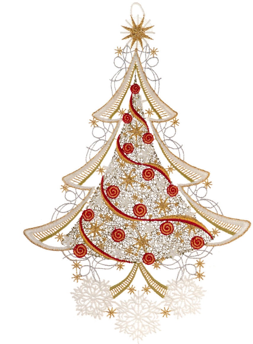 W. Reuter & Sohn - Plauener Spitze Fensterbild »Weihnachtsbaum« Made in Germany in goldfarben, Größe B/L: 24 cm x 37 cm