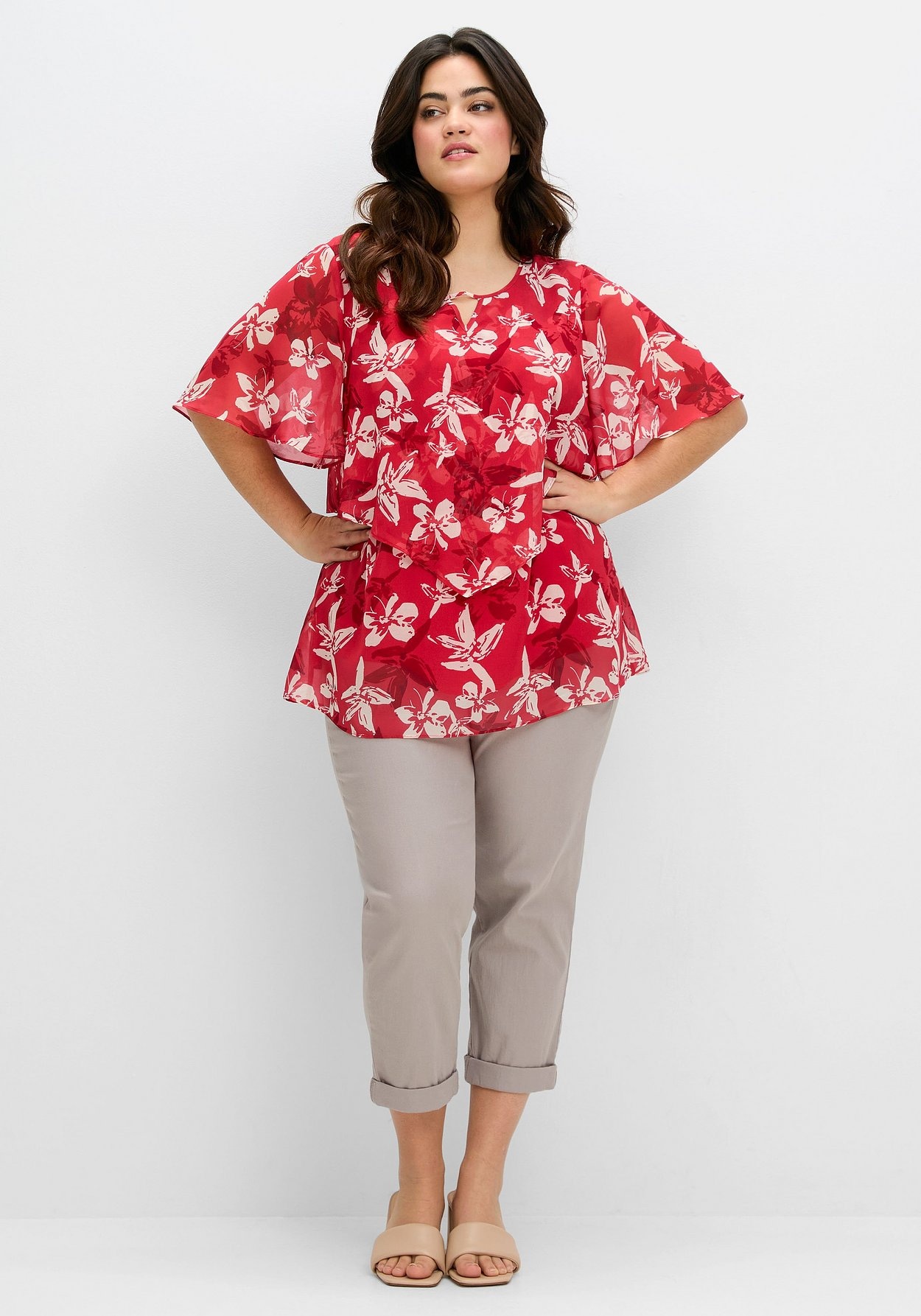 Sheego Chiffontunika »Chiffontunika mit Blütenprint und Flügelärmeln«