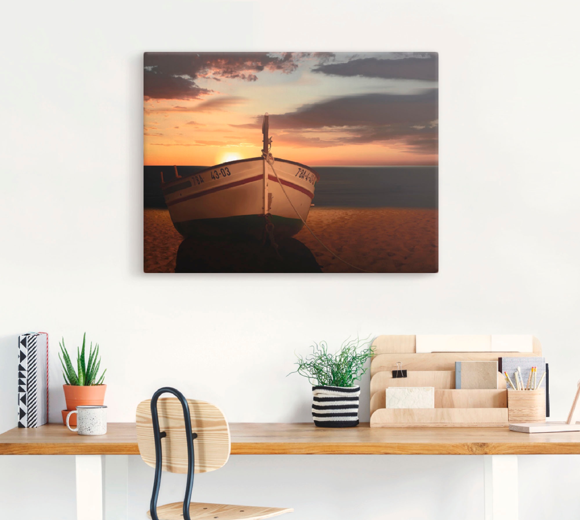 Artland Wandbild »Das Boot im Sonnenuntergang«, Küste, (1 St.), als Leinwandbild, Wandaufkleber in verschied. Größen