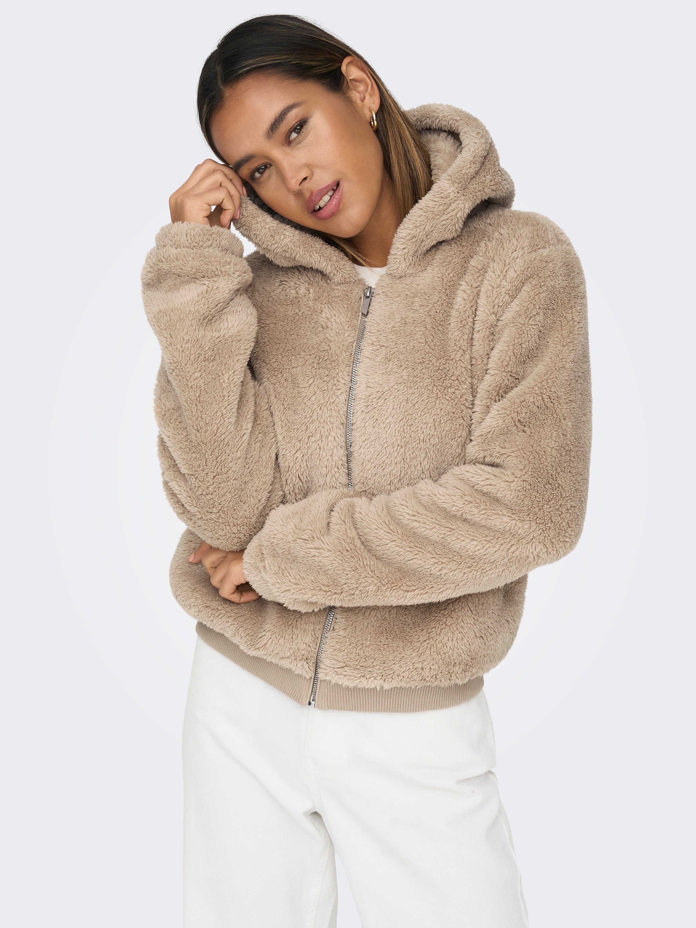 ONLY Kapuzenplüschjacke »ONLNEWANNA CONTACT SHERPA JKT OTW NOOS«, mit Kapuze
