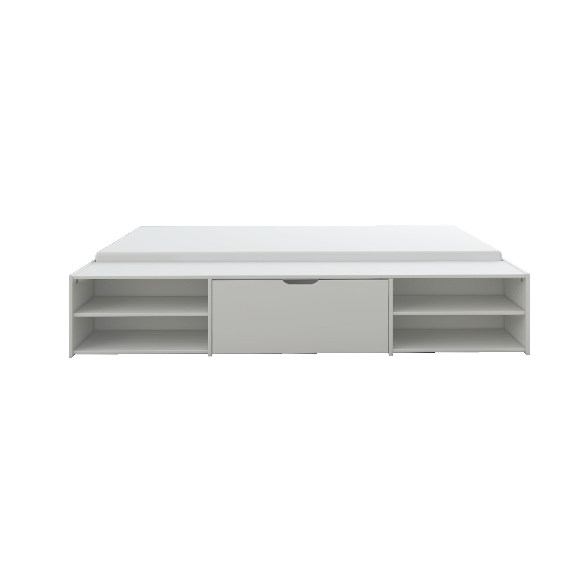 Home affaire Stauraumbett »Cavan, Jugendbett, Podestbett, Futonbett, Made in EU«, (Breite/ Belastbarkeit: 120cm/200 KG, 90cm/ 100KG), inklusive Lattenrost, viel Stauraum, breite Ablage, FSC® zertifiziert