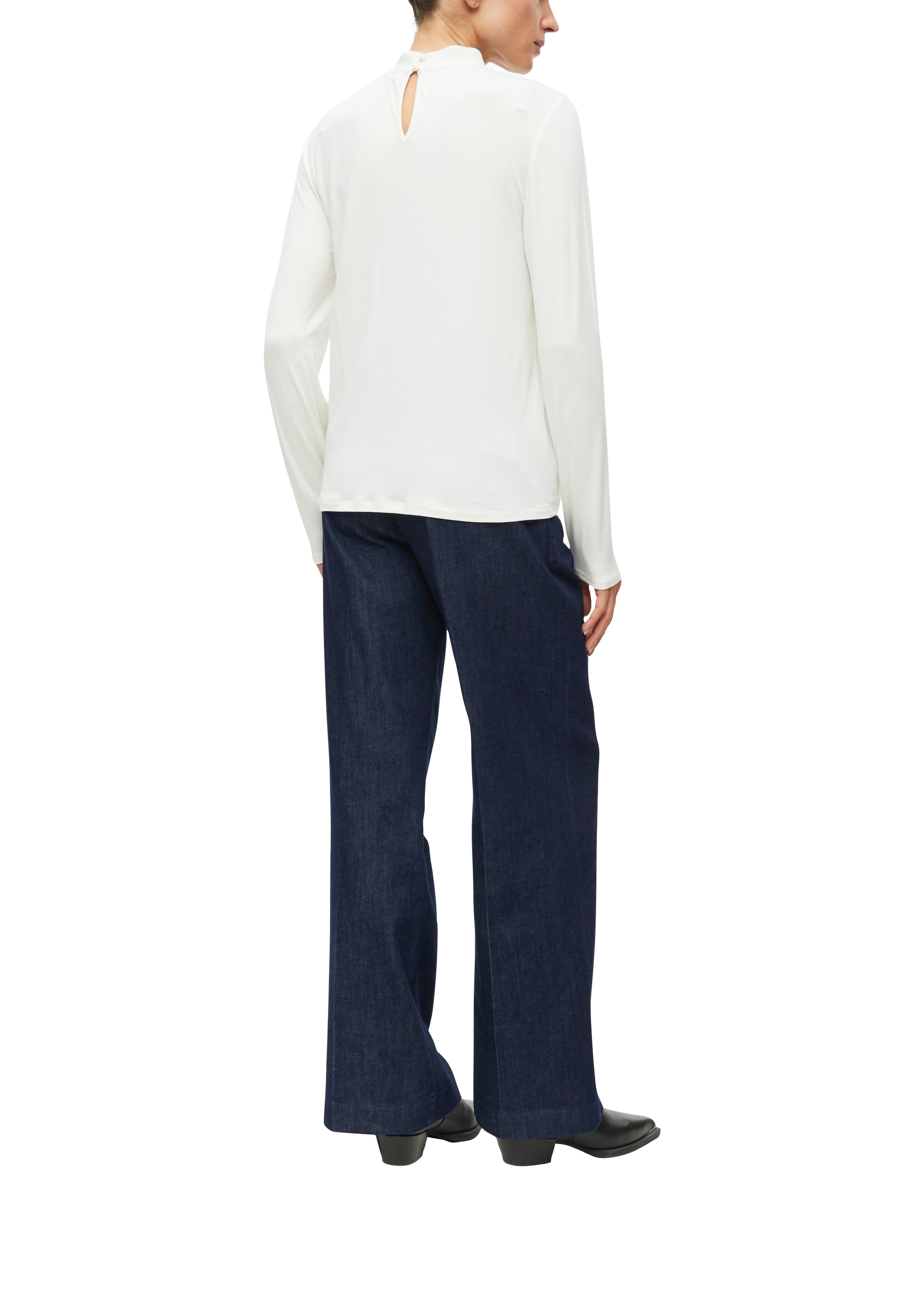s.Oliver BLACK LABEL Langarmshirt mit Stehkragen und Knoten-Detail