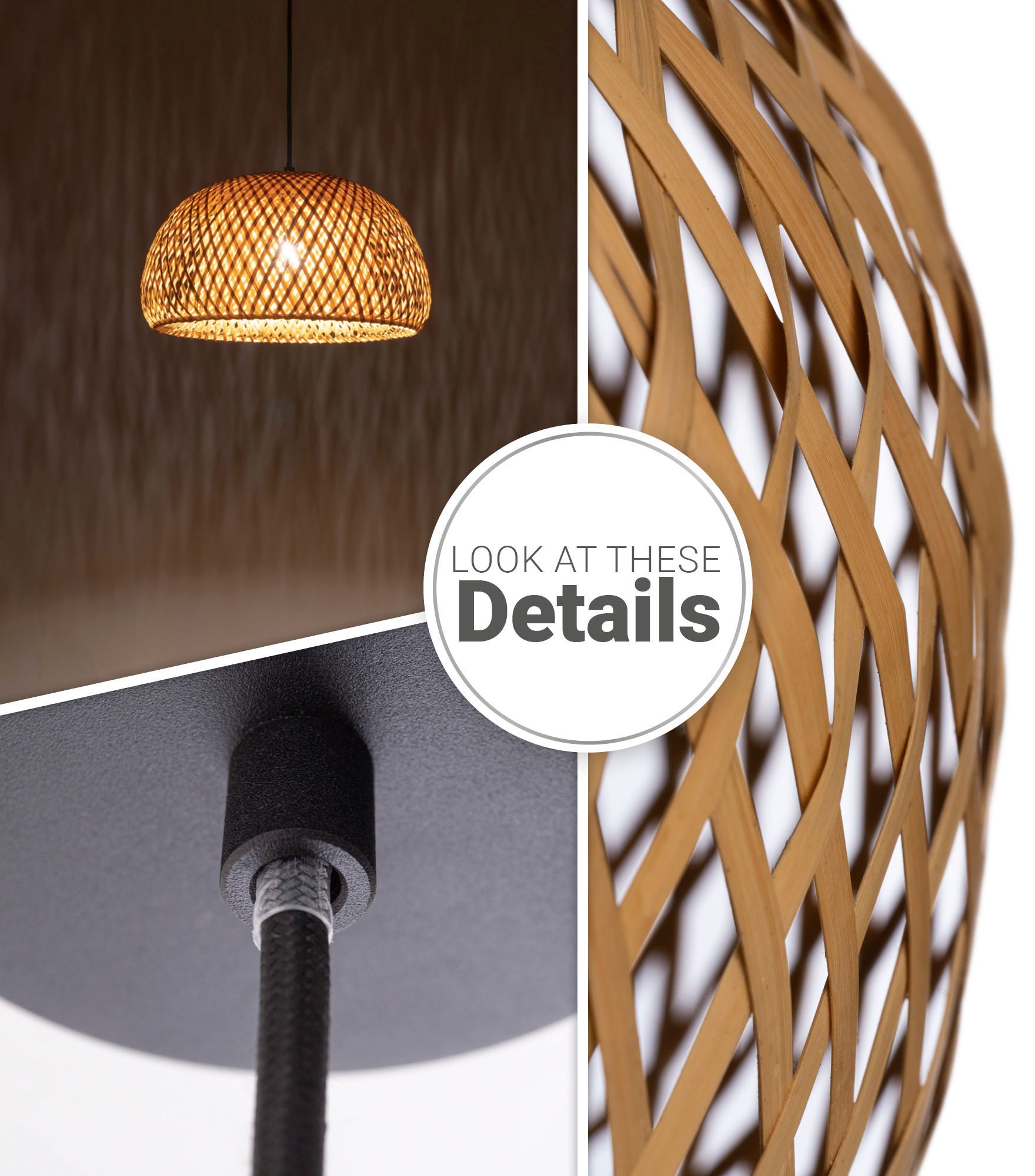 Paco Home Pendelleuchte »PESA«, Leuchtmittel E27 | ohne Leuchtmittel, Hängeleuchte Bambus Korblampen Boho Rattan Optik Natur E27