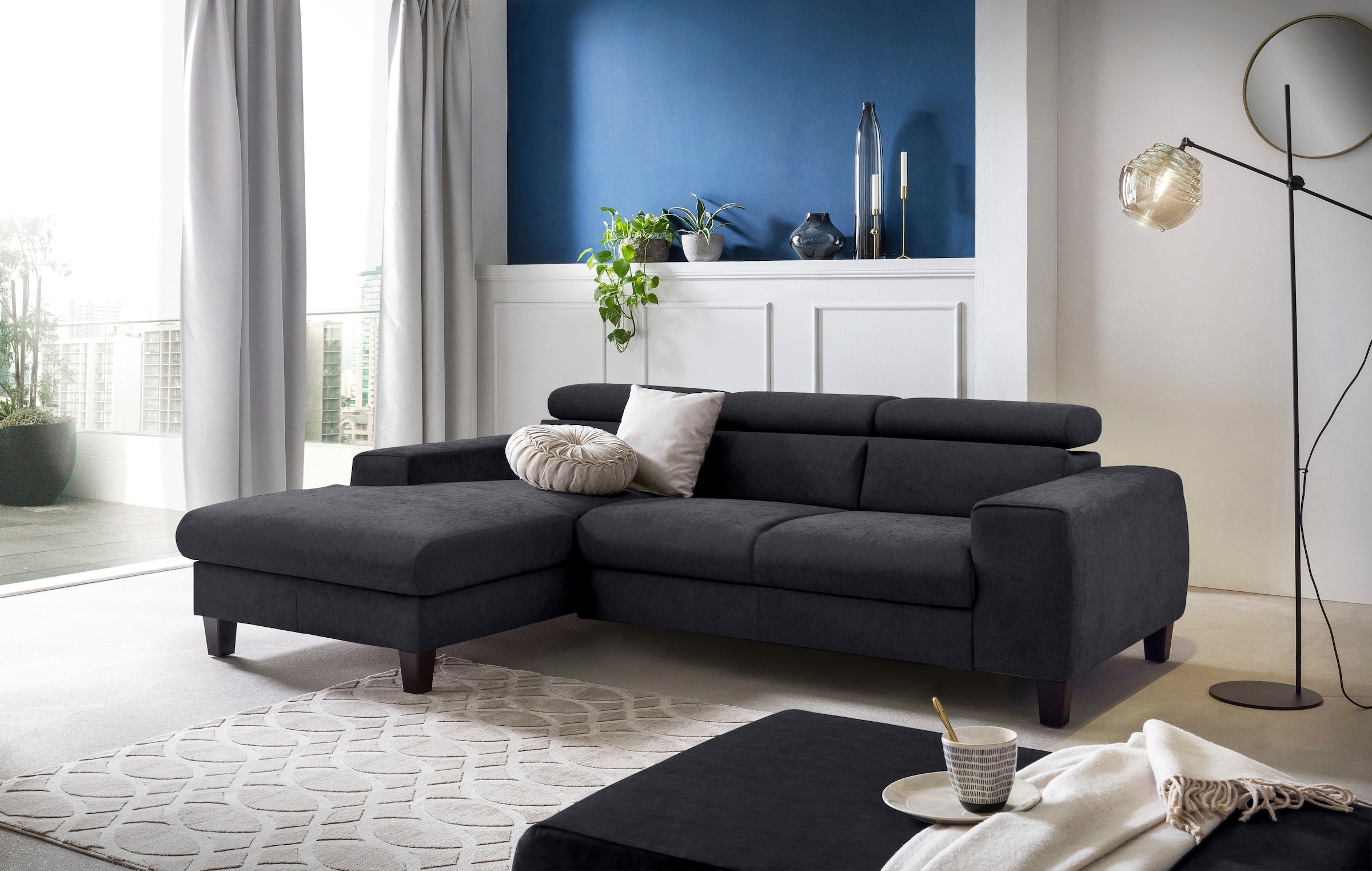 COTTA Polstergarnitur »Morven L-Form«, (Set), Set bestehend aus: Ecksofa mit Kopfteilverstellung & Hocker