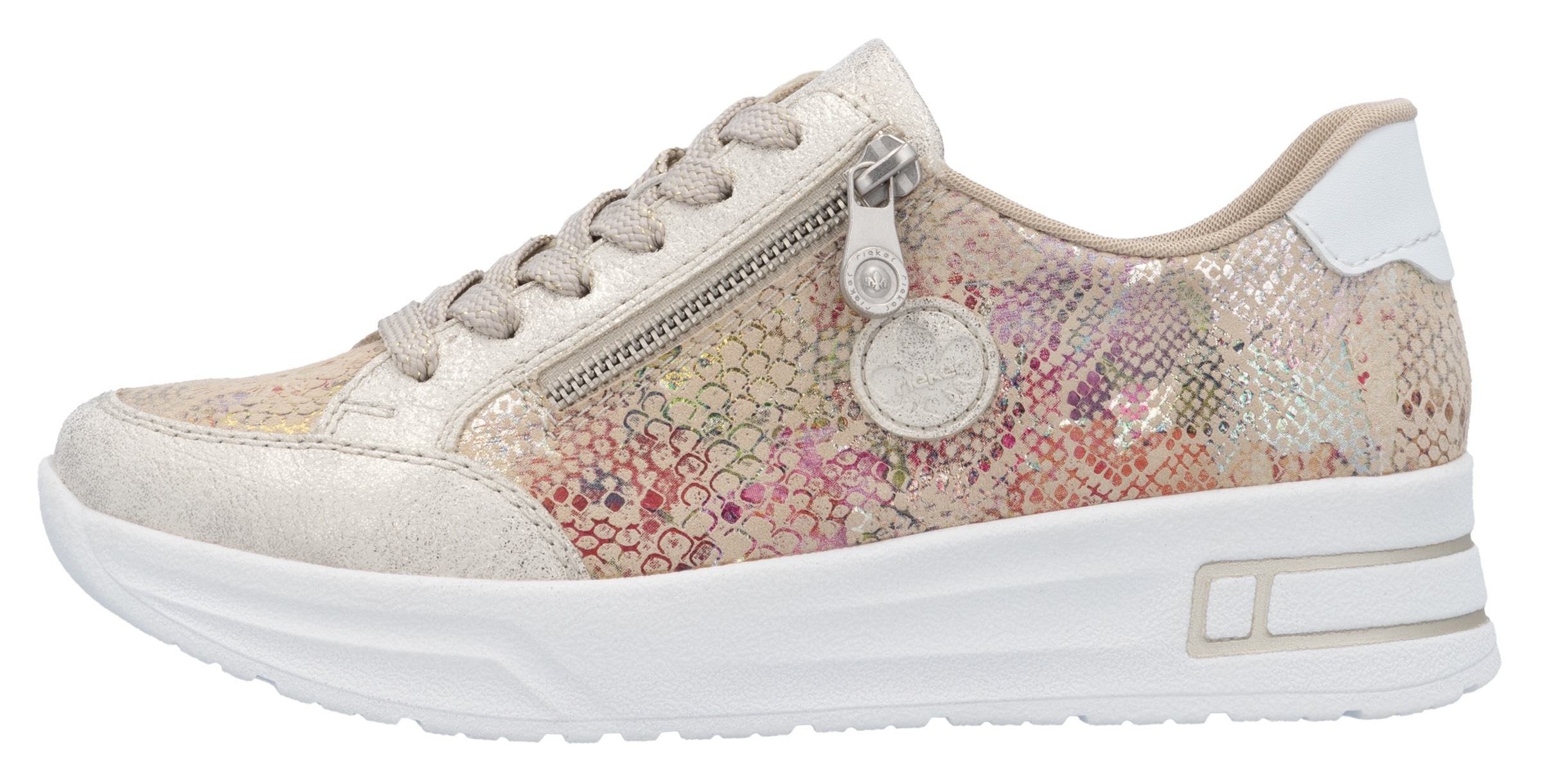 Rieker Plateausneaker, Freizeitschuh, Schnürschuh, Halbschuh mit dezentem Goldschimmer