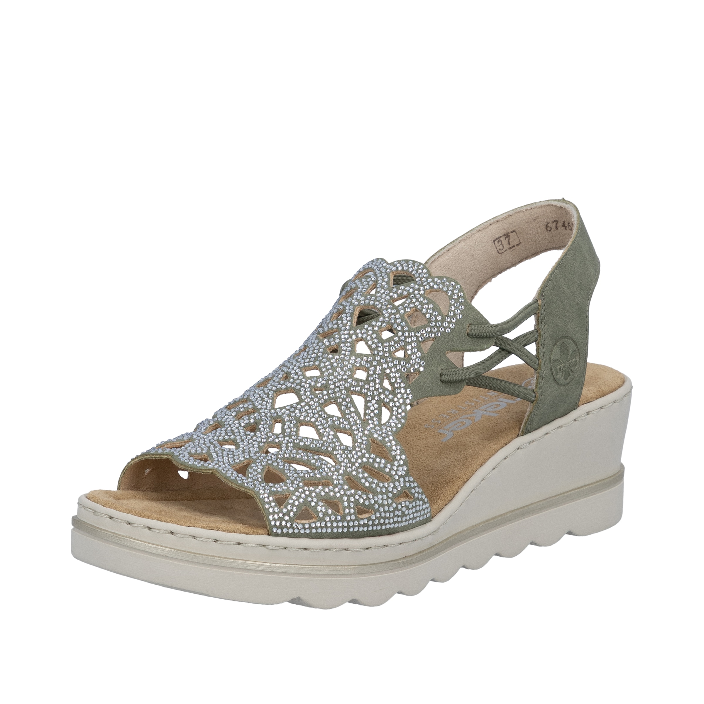 Rieker Keilsandalette  Sommerschuh, Plateausandale, Schlupfschuh mit Schmucksteinchen