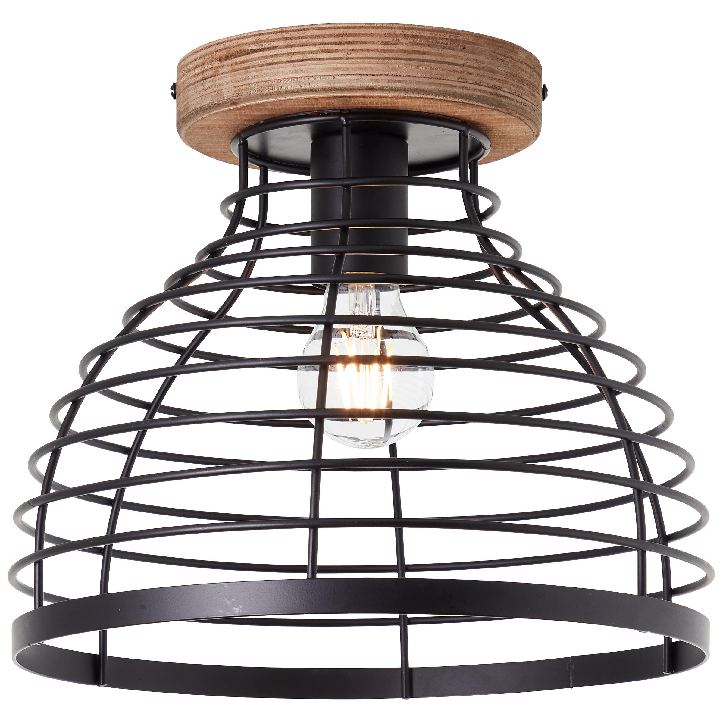Brilliant LED Deckenleuchte »Avia«, 1 flammig, Leuchtmittel E27 | ohne Leuchtmittel, 25 cm Höhe, Ø 30 cm, 1 x E27, Metall/Holz, schwarz/braun