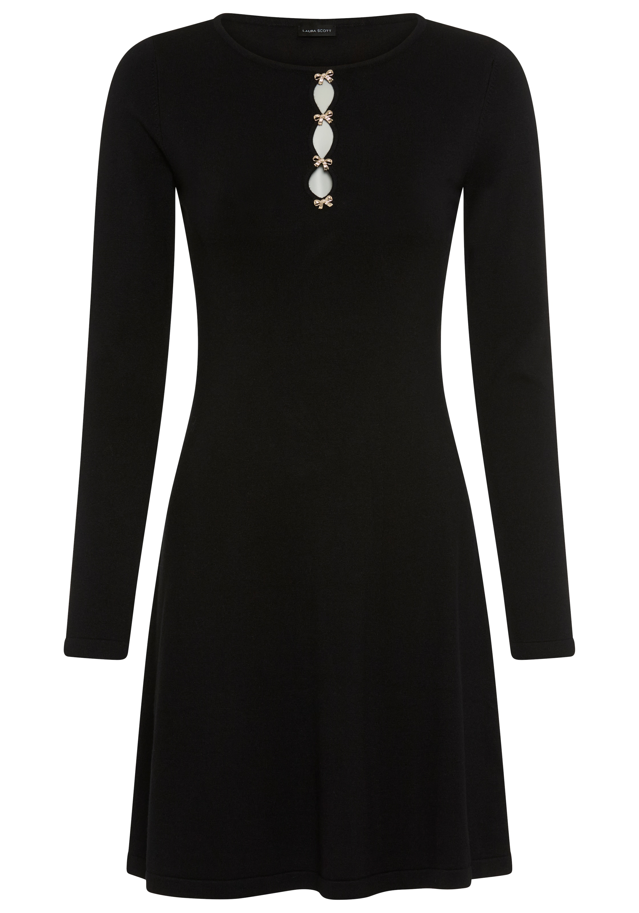 Laura Scott Strickkleid »mit ausgestelltem Saum, figurbetonte Passform« mit femininen Cut-outs und Schleifen