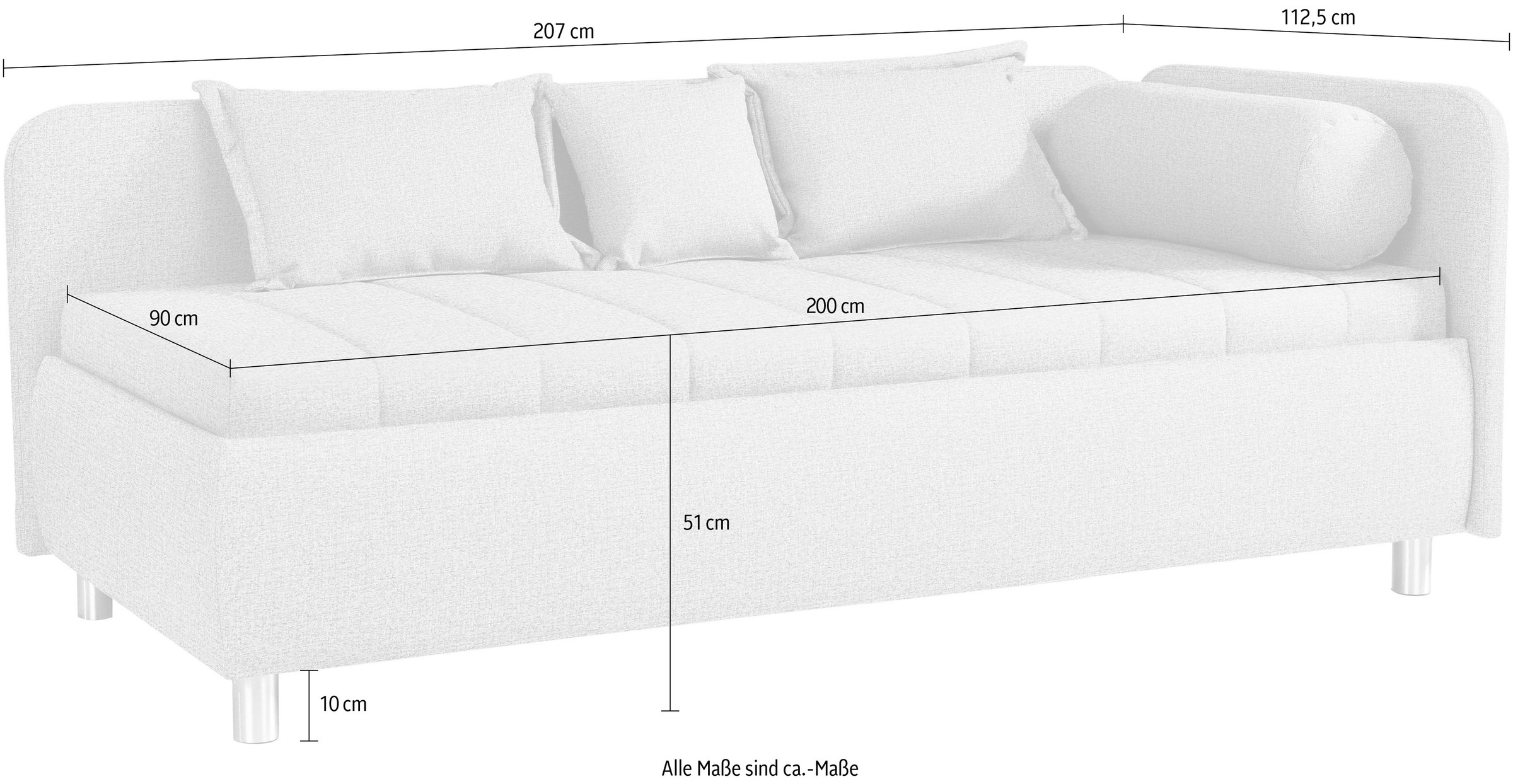 ADA trendline Schlafsofa »Kiana«, Liegefläche 90/200 cm oder 100/200 cm, Bettkasten, Zierkissen-Set