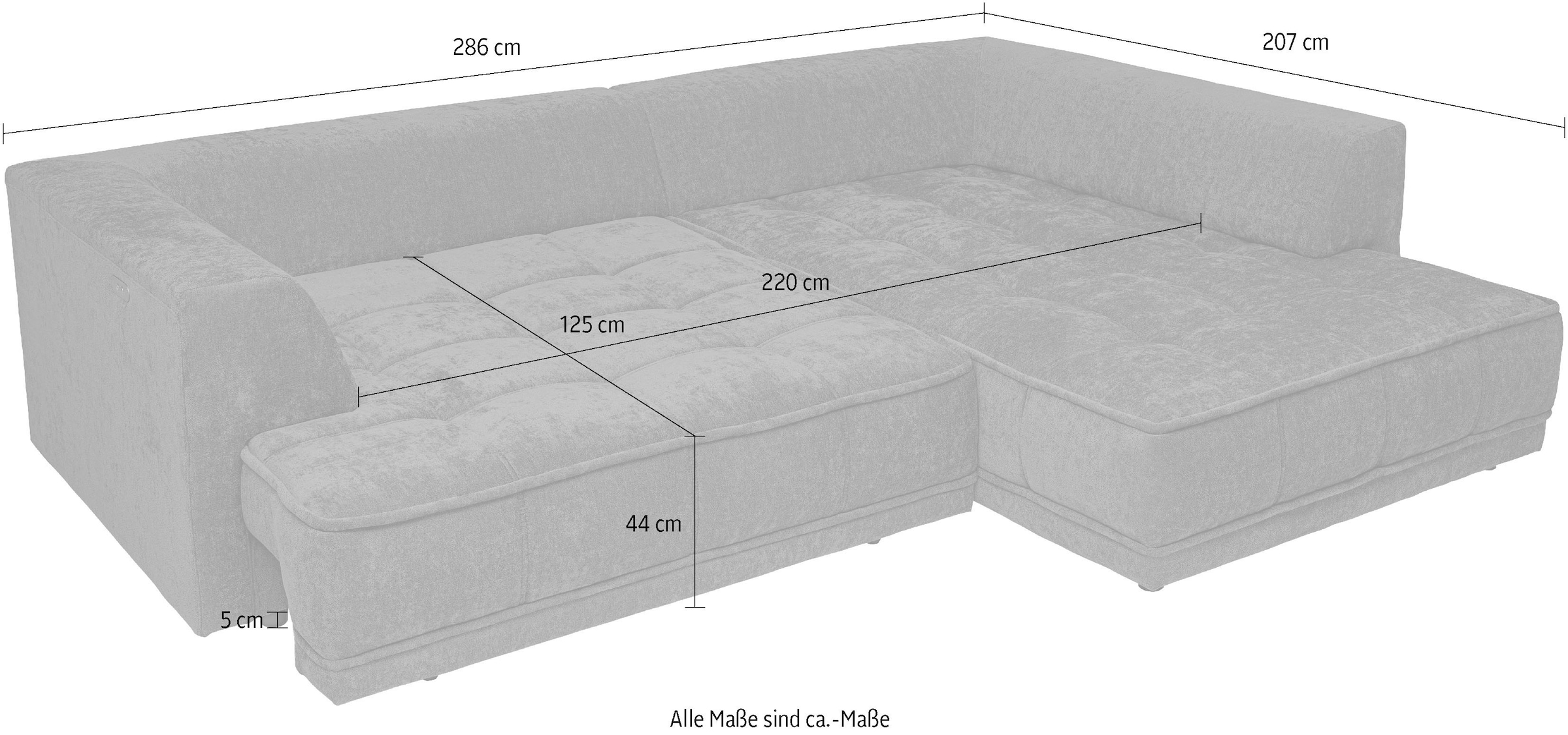 WERK2 Ecksofa »Tiga 207 x 286 cm modern & bequem, elektrisch verstellbare Sitztiefe« Struktur weich, L-Form, elektrische Sitztiefenverstellung