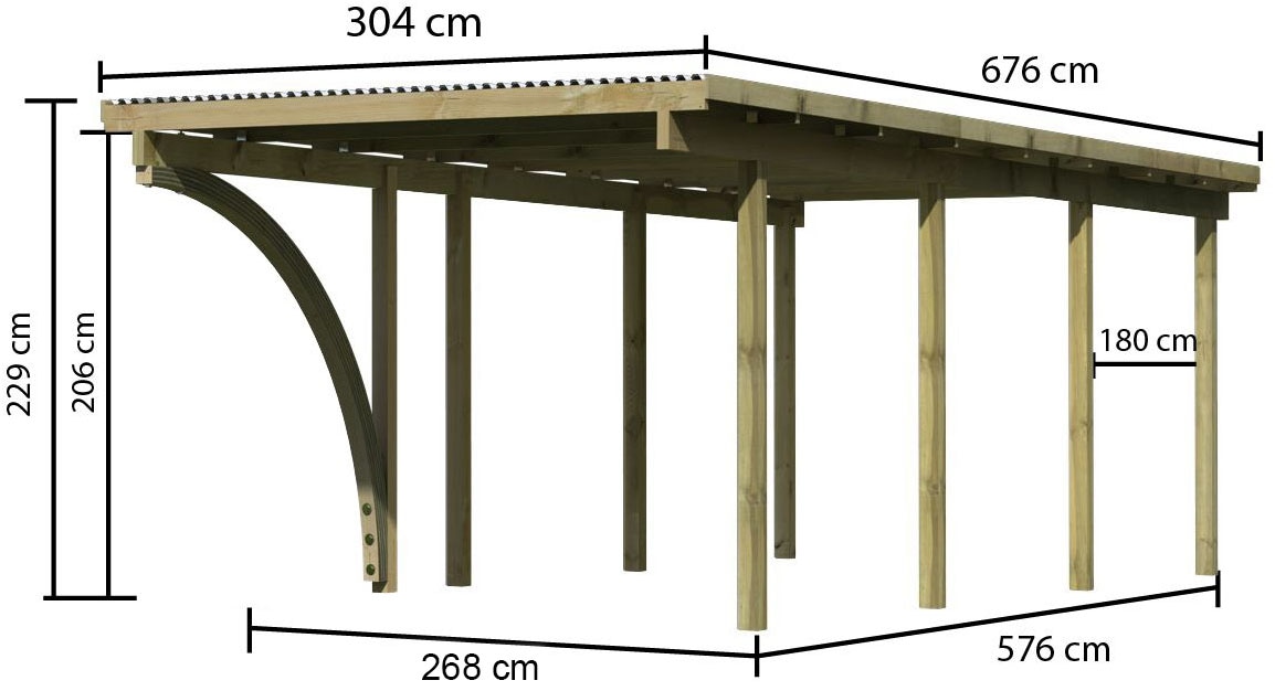 Karibu Einzelcarport »»ECO 2« Variante B , kesseldruckimprägniert« Massivholz 250 cm KDI aus Masivholz