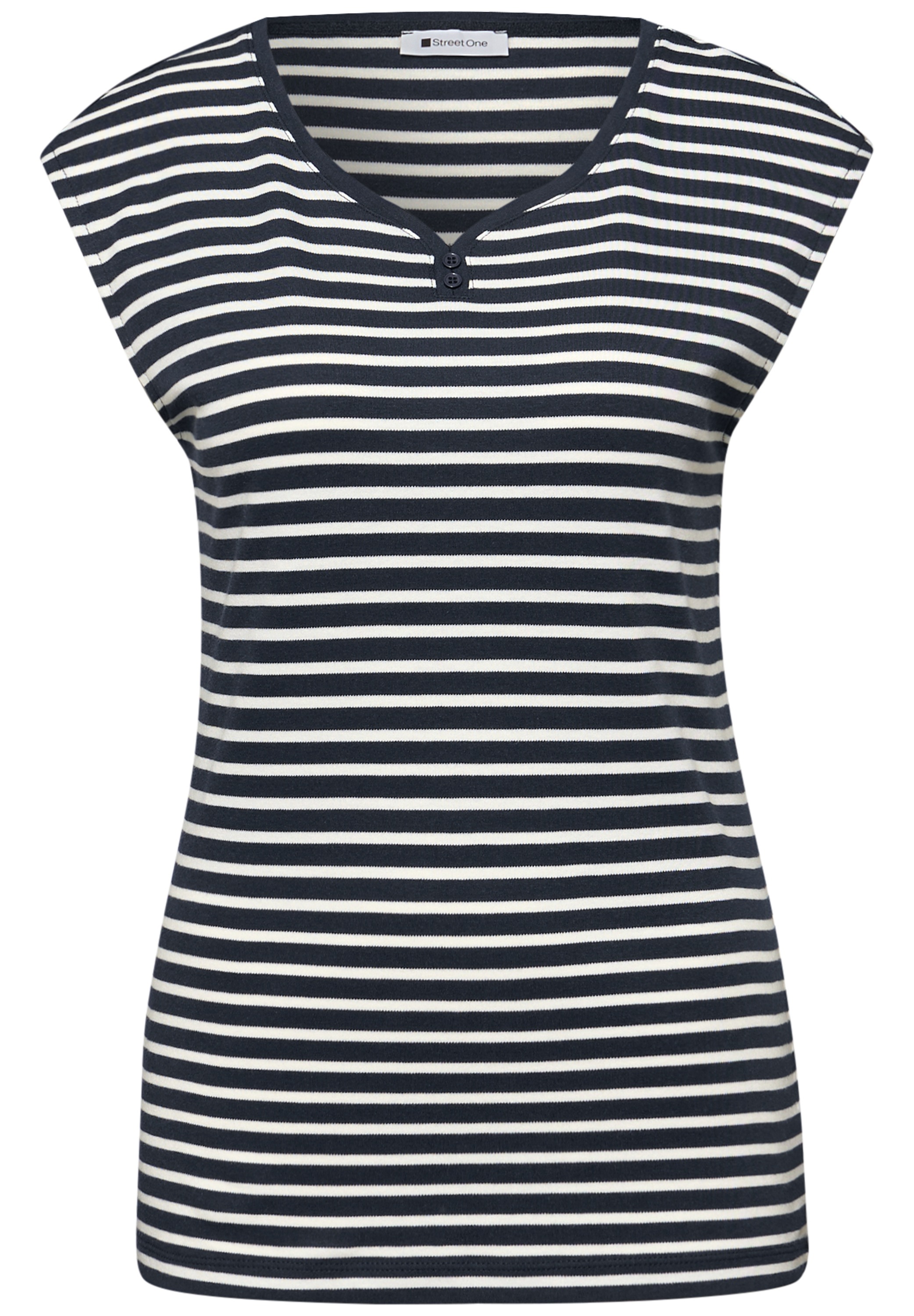 STREET ONE Shirttop geringelt mit Knopf-Detail