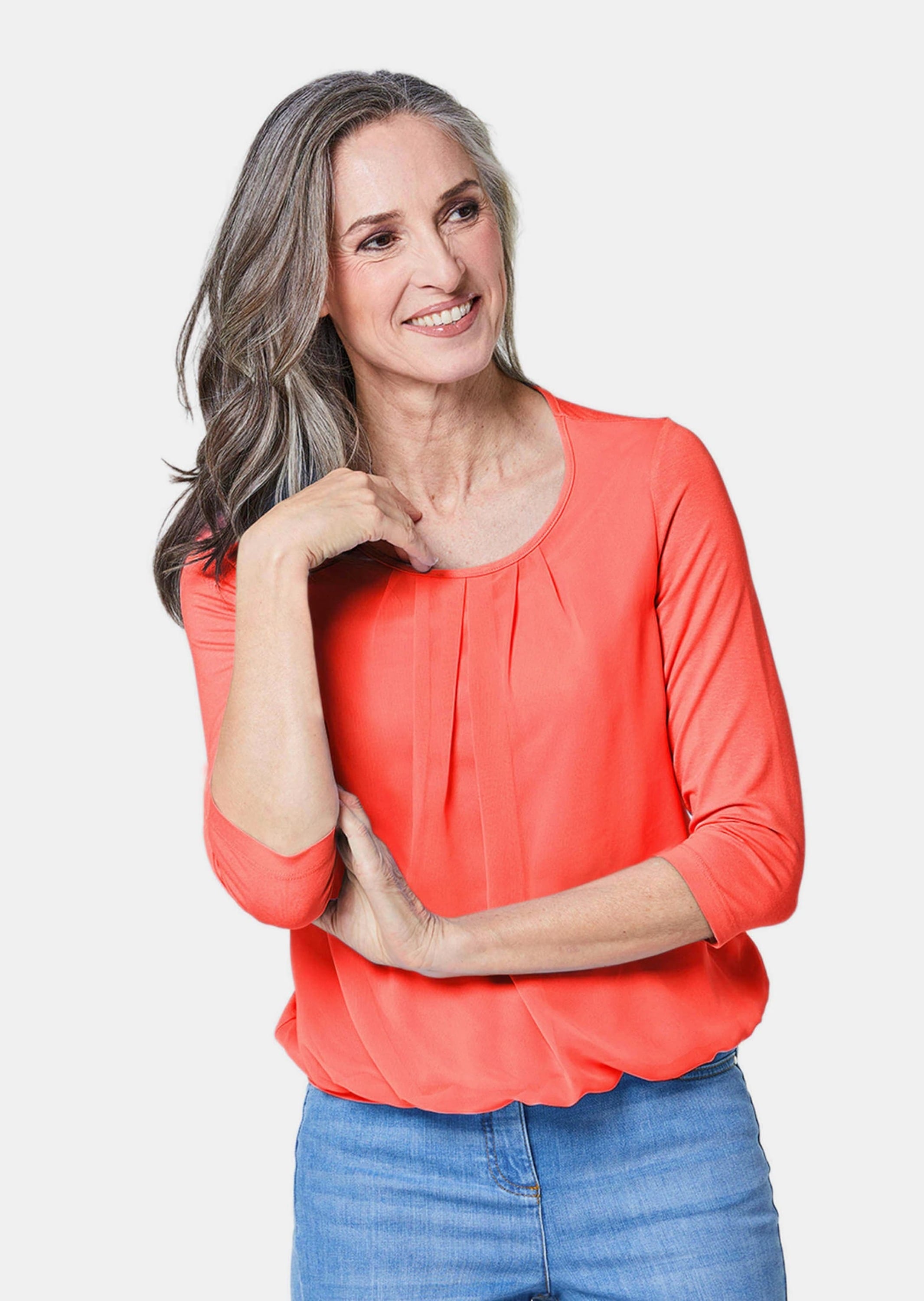 GOLDNER Kurzarmbluse »Chiffon-Shirt mit 3/4-Arm, Rundhals«