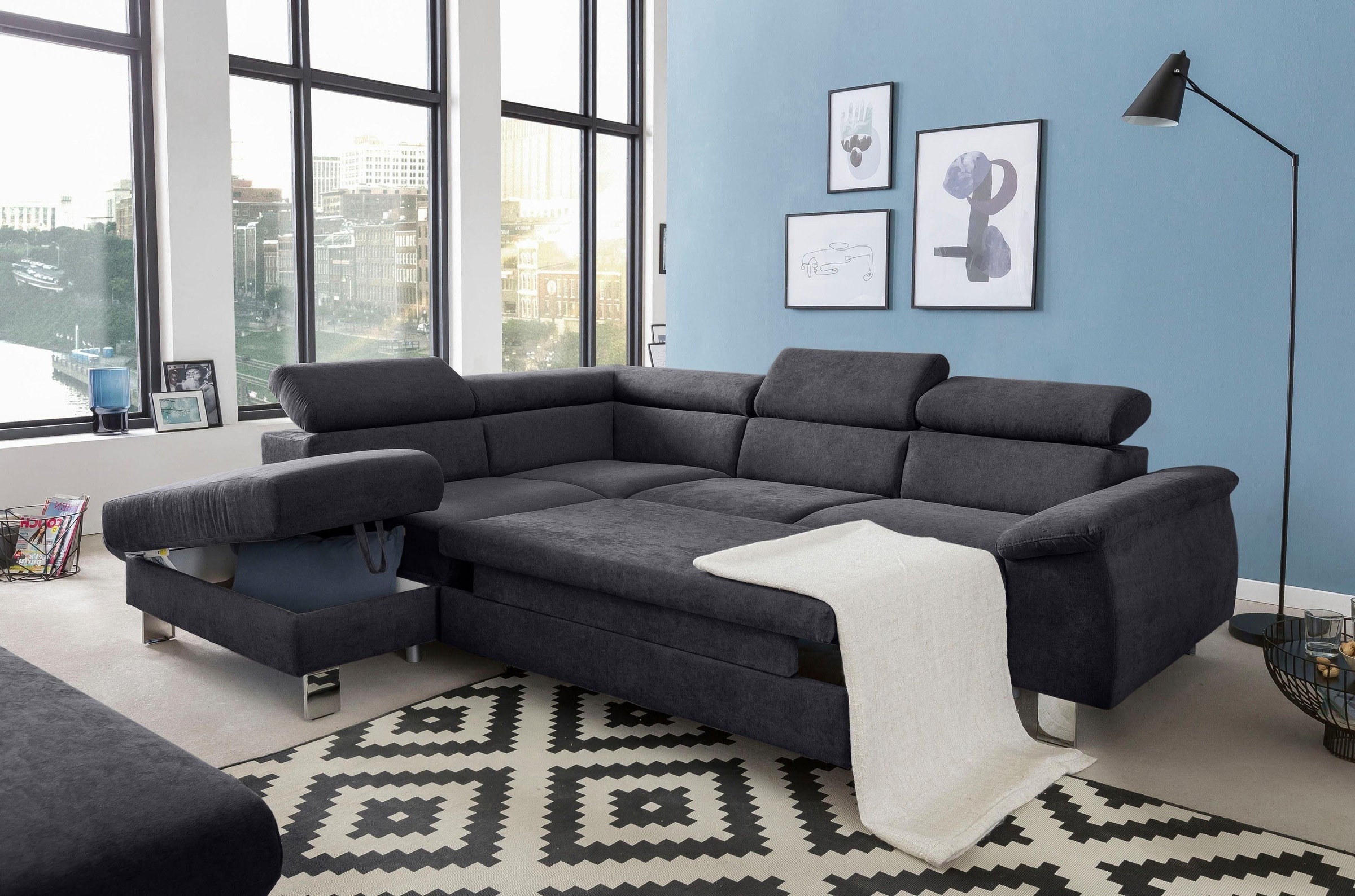 COTTA Polstergarnitur »Komaris L-Form«, (Set), Set bestehend aus: Ecksofa mit Kopfteilverstellung & Hocker