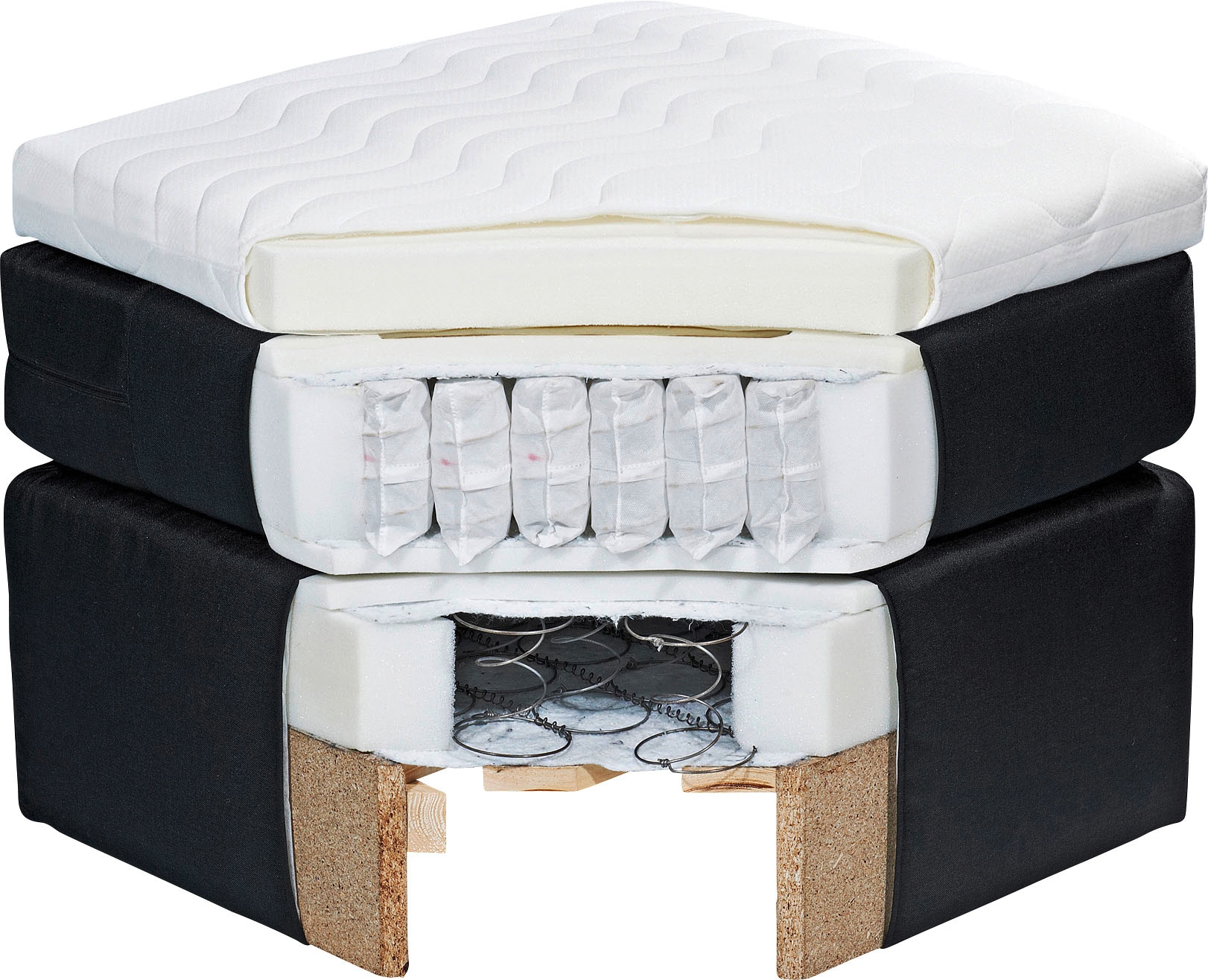 ED EXCITING DESIGN Boxspringbett »Sandon erhältlich in 180cm oder als Familienbett 240cm Breite« 7-Zonen-Federkern H3/H4 mit Kokosmatte und Topper (waschbar)