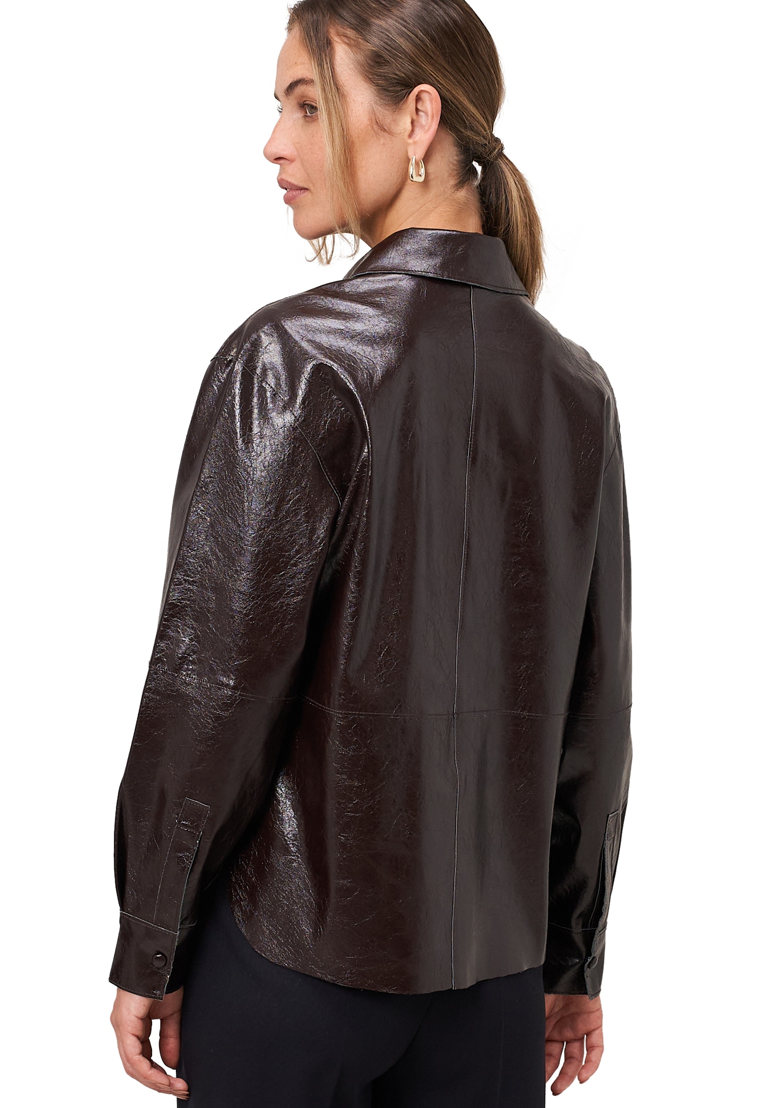 Zero Hemdbluse »Hemdbluse im Lederlook Knopfleiste«