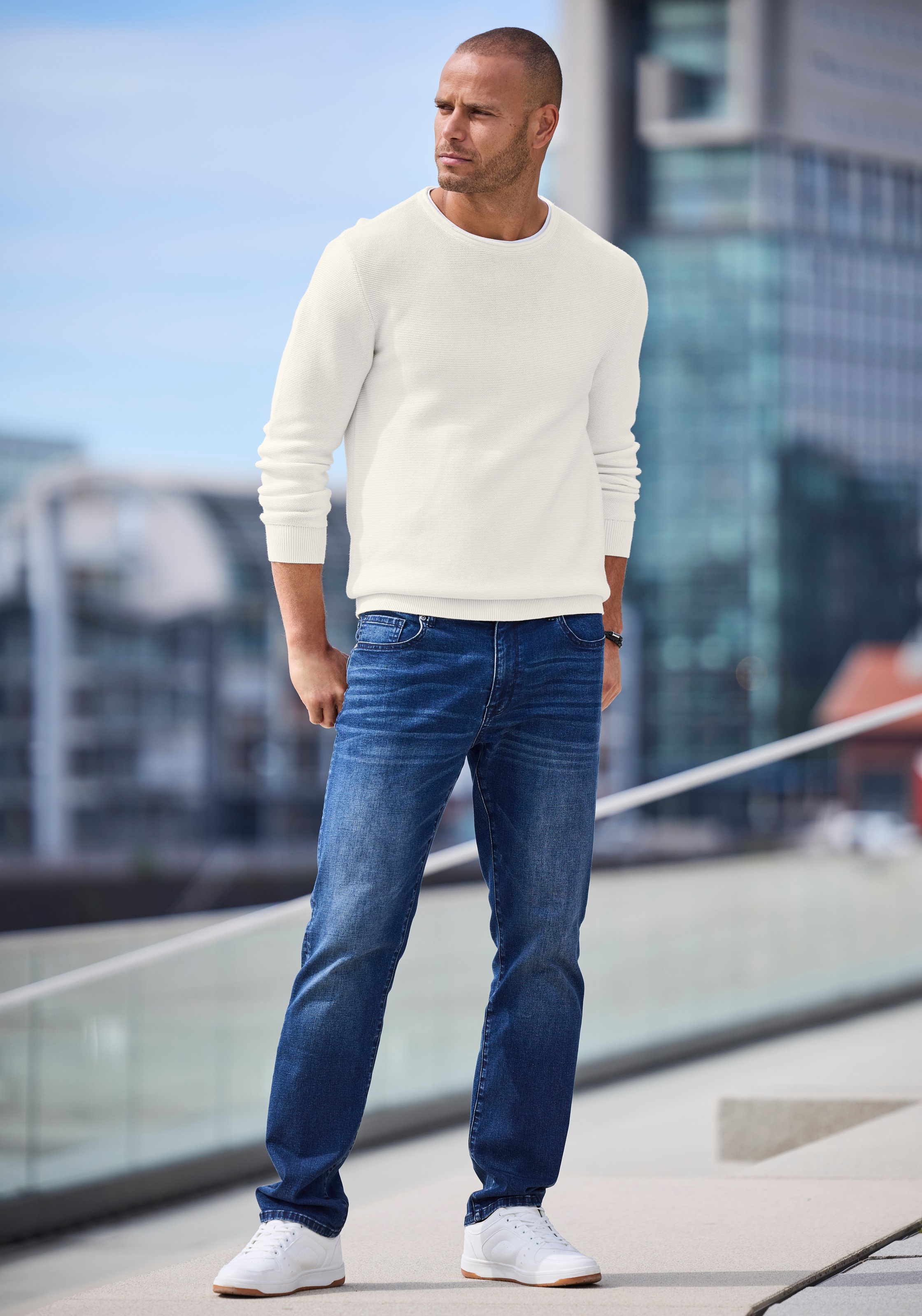 AUTHENTIC LE JOGGER Strickpullover mit Double-Layer Optik, Pullover aus reiner Baumwolle