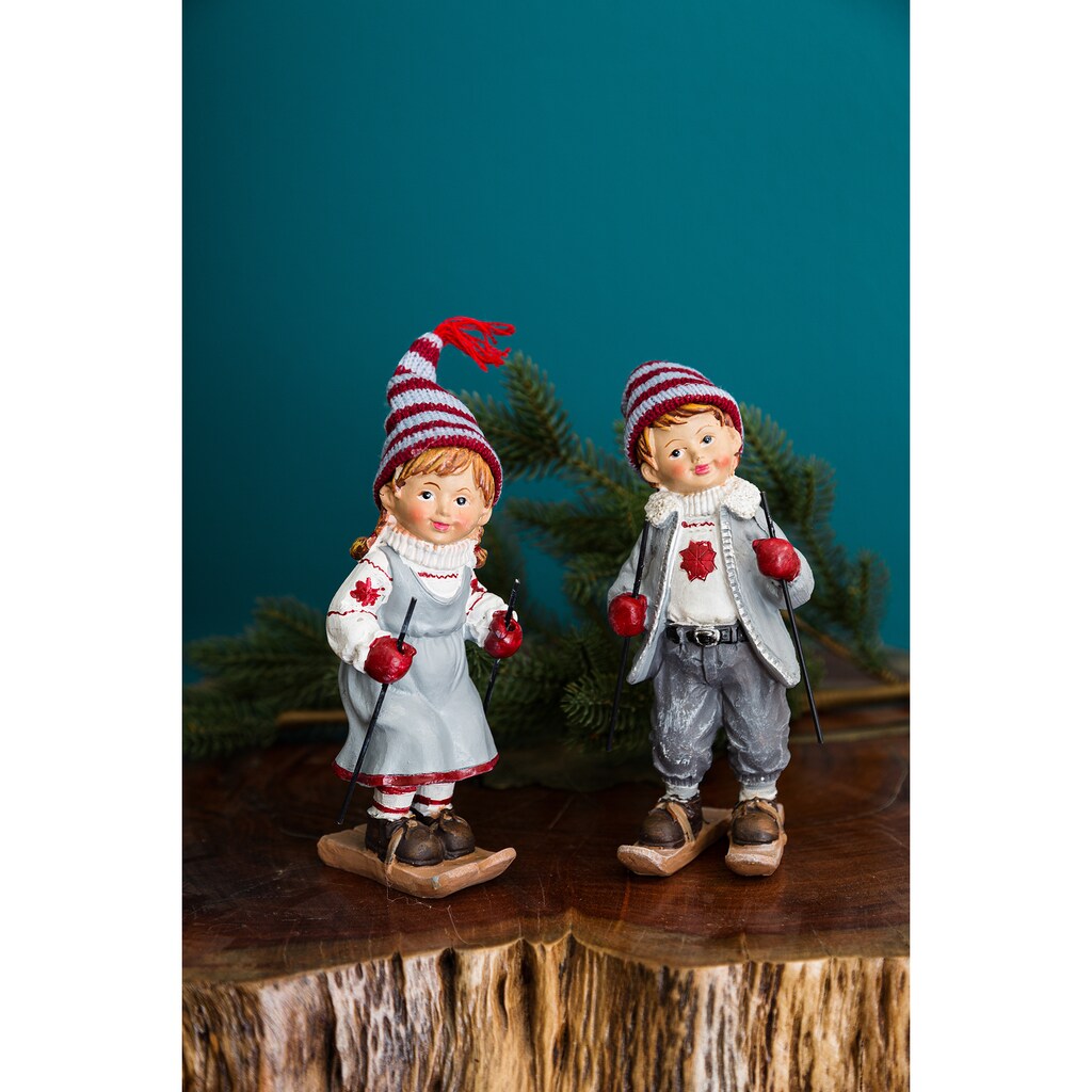 Myflair Möbel & Accessoires Weihnachtsfigur »Weihnachtsdeko«, Mädchen und Junge auf Skiern, Höhe ca. 18 cm