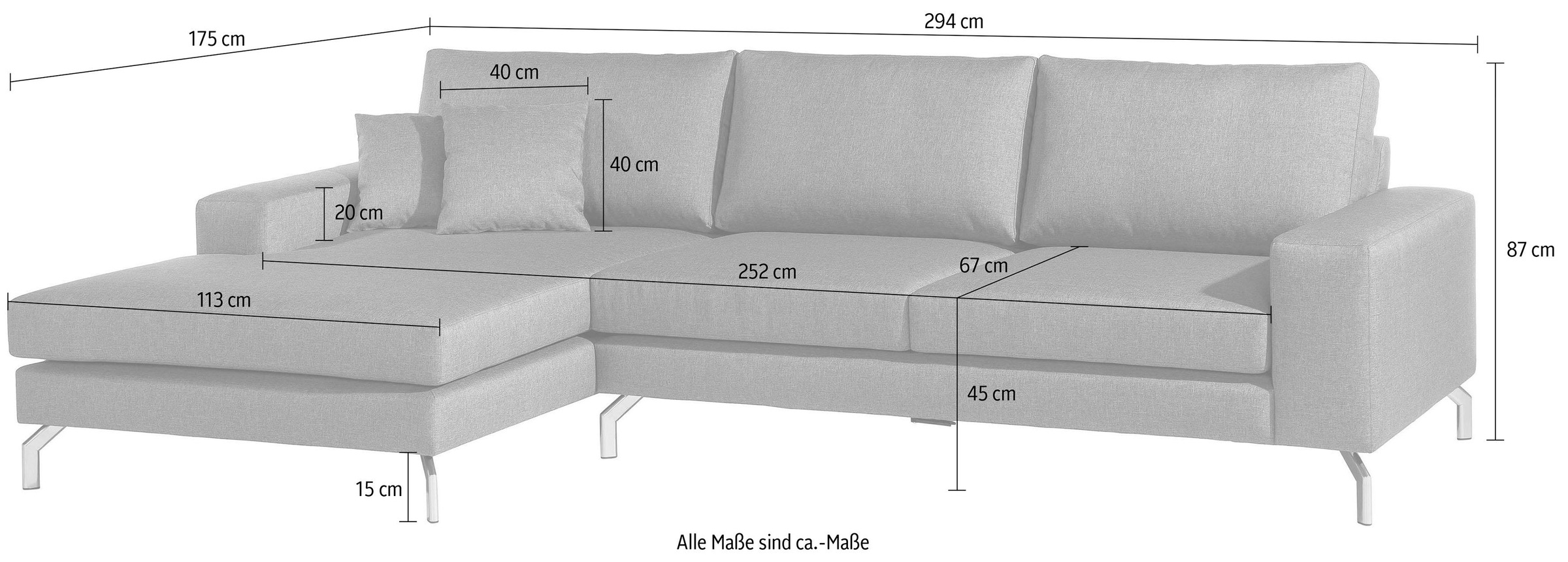 Max Winzer® Ecksofa »Flori Set inkl. Hocker, guter Sitzkomfort, aktuelles Design«, (Spar-Set, Ecksofa und Hocker), elegant mit abgewinkelten Chromfüßen, inklusive Zierkissen