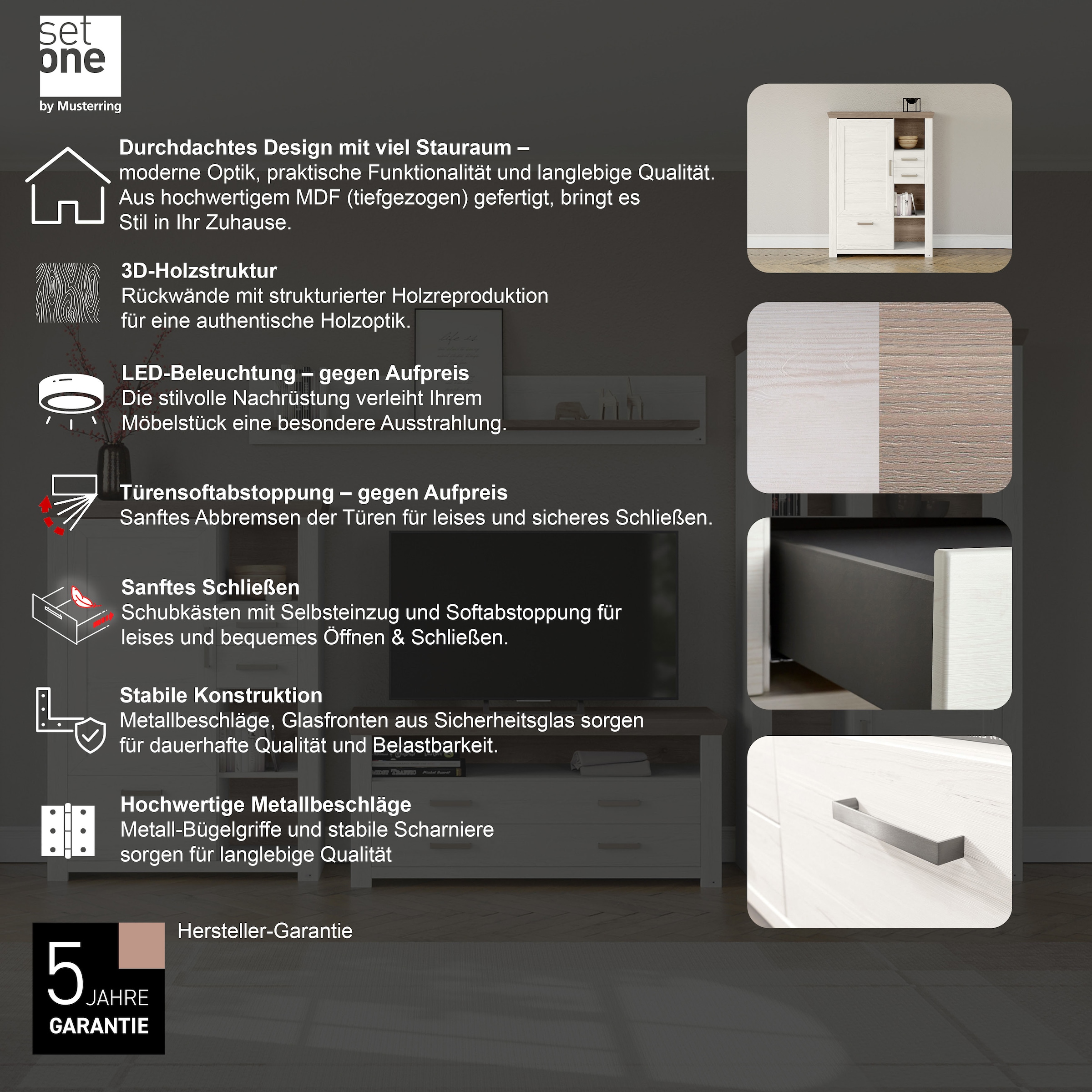 set one by Musterring Highboard »York« Typ 25 und 26, in 3 Farbvarianten, Beleuchtung optional, Breite 105 cm