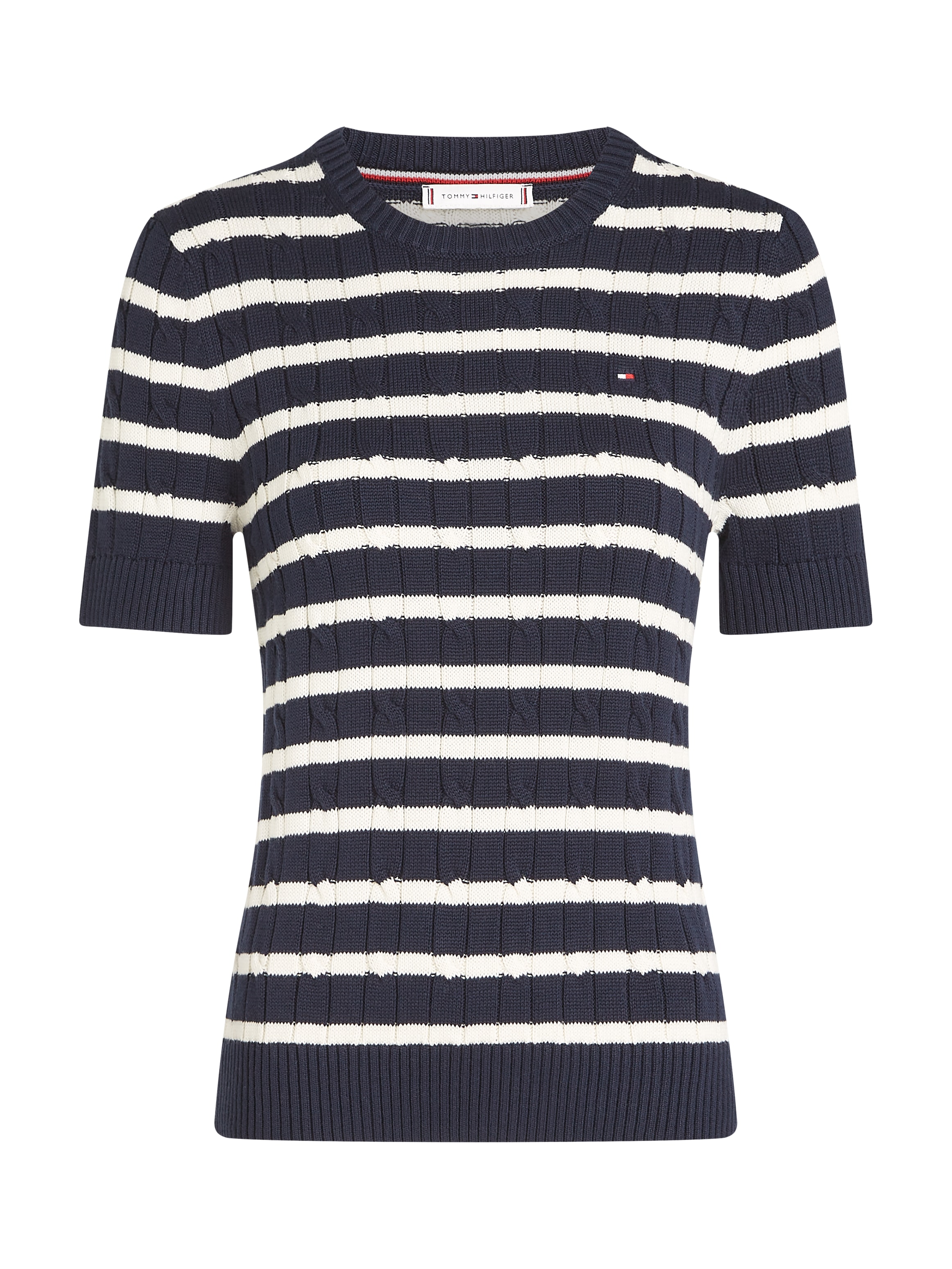 Tommy Hilfiger Kurzarmpullover »1985 CO MINI CABLE C-NK SS SWT«, in tollem Strickmuster