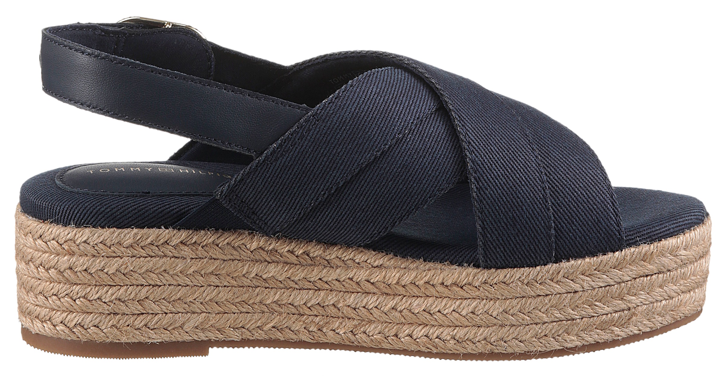 Tommy Hilfiger Keilsandalette »DENIM ESPADRILLE PLATFORM SANDAL«, Plateau, Riemchensandale, Sommerschuh mit verstellbarer Schnalle